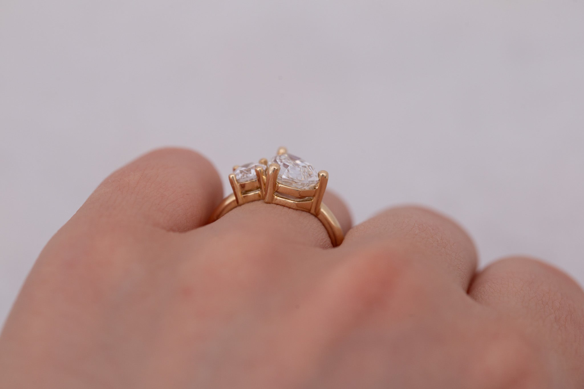 Liana Ring | Lab Pear Cut Diamond + Lab Old European Cut Diamond Engagement Ring 2.51 ct | 14k Recycled Gold | One of a Kind