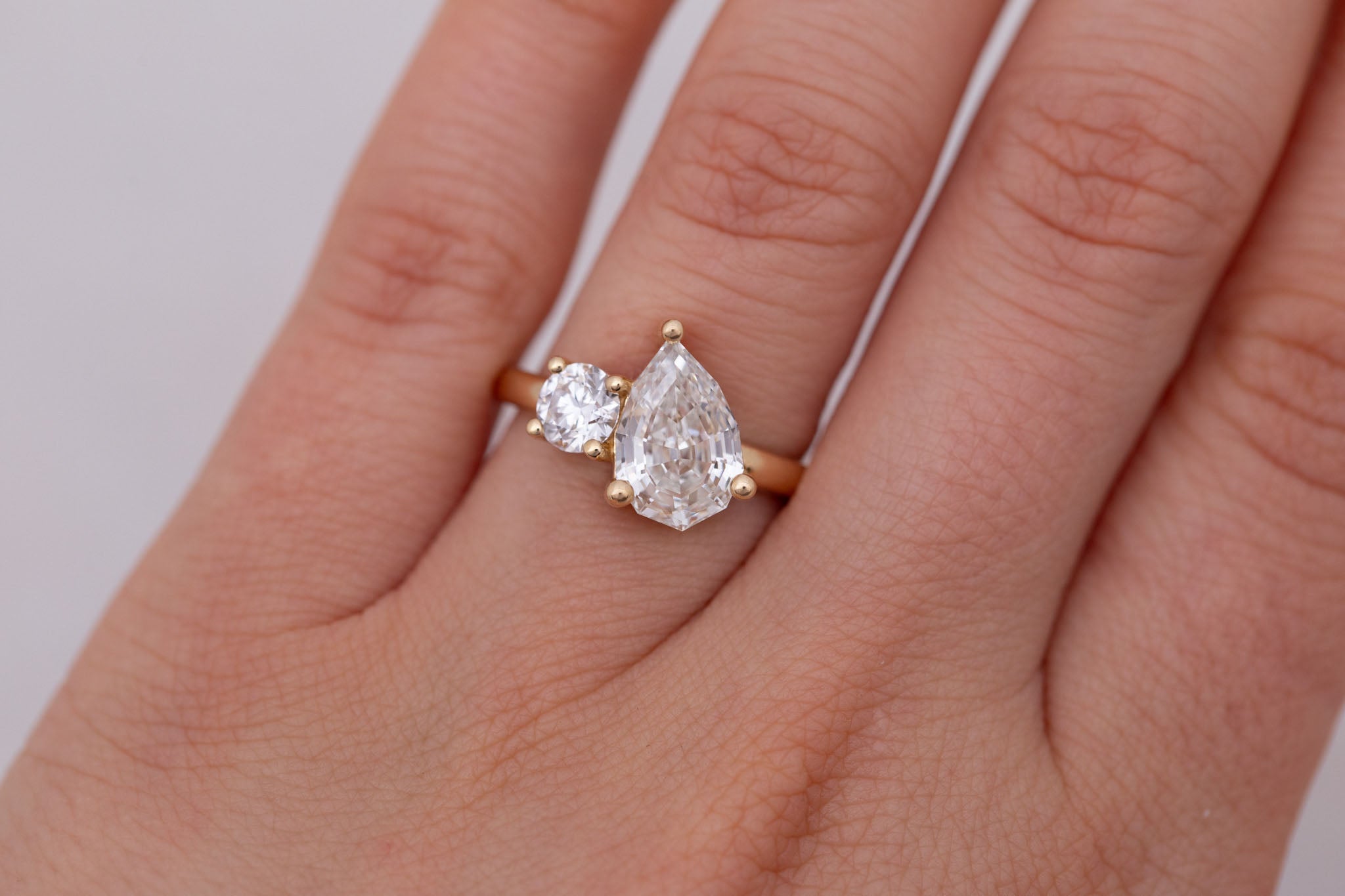 Liana Ring | Lab Pear Cut Diamond + Lab Old European Cut Diamond Engagement Ring 2.51 ct | 14k Recycled Gold | One of a Kind
