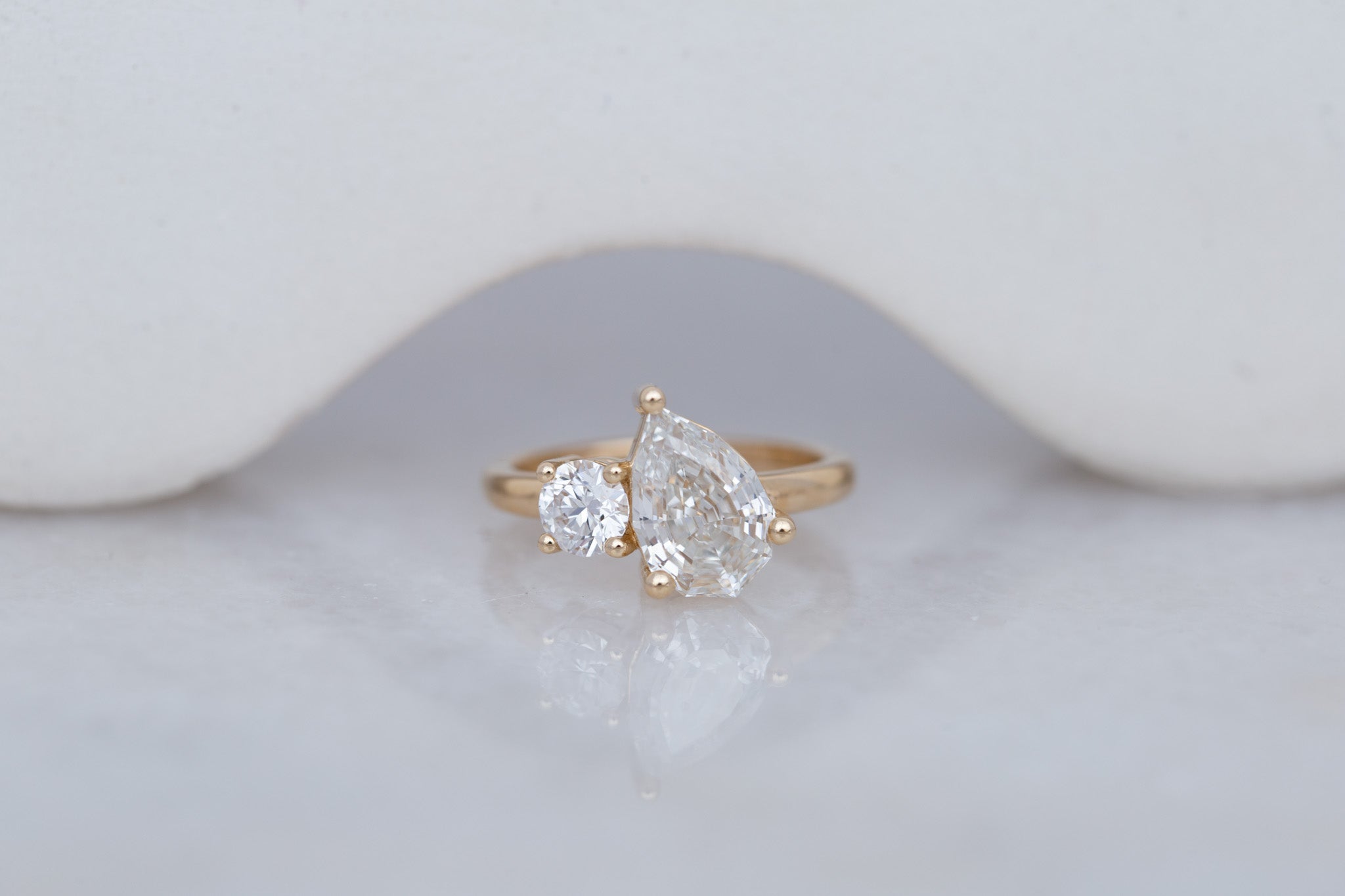 Liana Ring | Lab Pear Cut Diamond + Lab Old European Cut Diamond Engagement Ring 2.51 ct | 14k Recycled Gold | One of a Kind