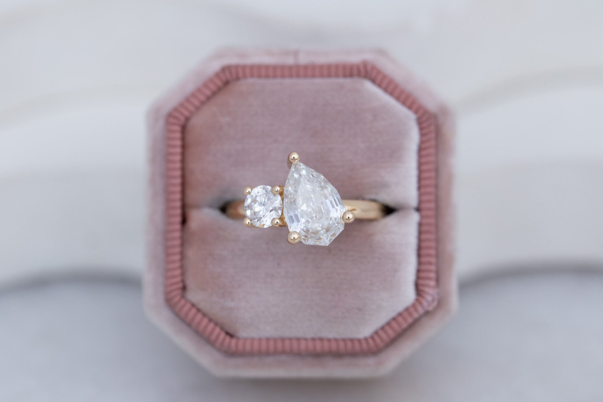Liana Ring | Lab Pear Cut Diamond + Lab Old European Cut Diamond Engagement Ring 2.51 ct | 14k Recycled Gold | One of a Kind