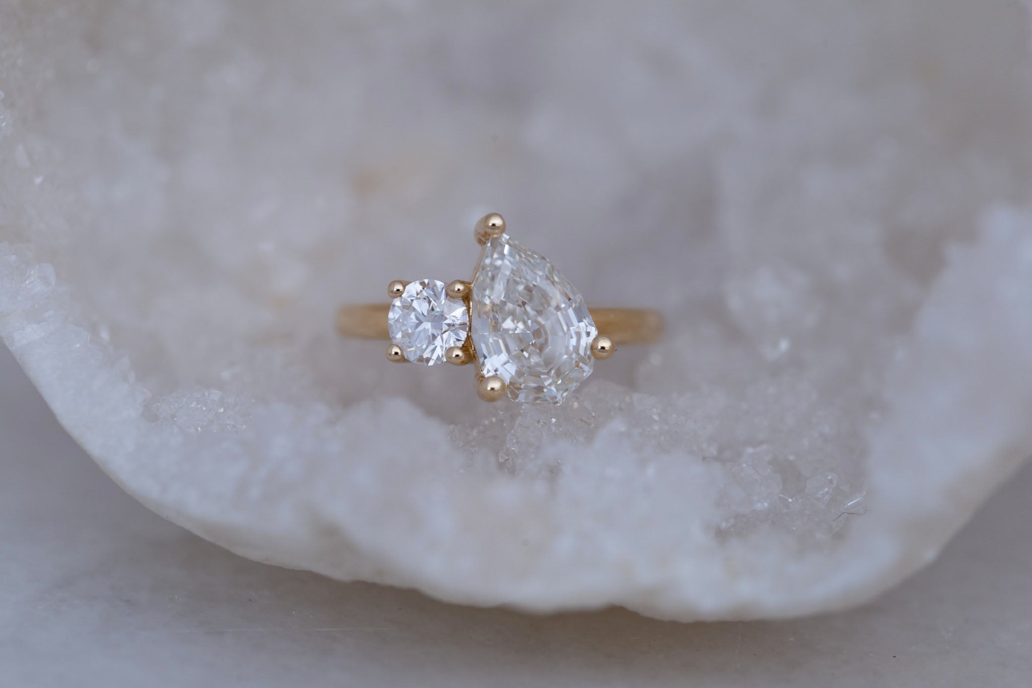 Liana Ring | Lab Pear Cut Diamond + Lab Old European Cut Diamond Engagement Ring 2.51 ct | 14k Recycled Gold | One of a Kind