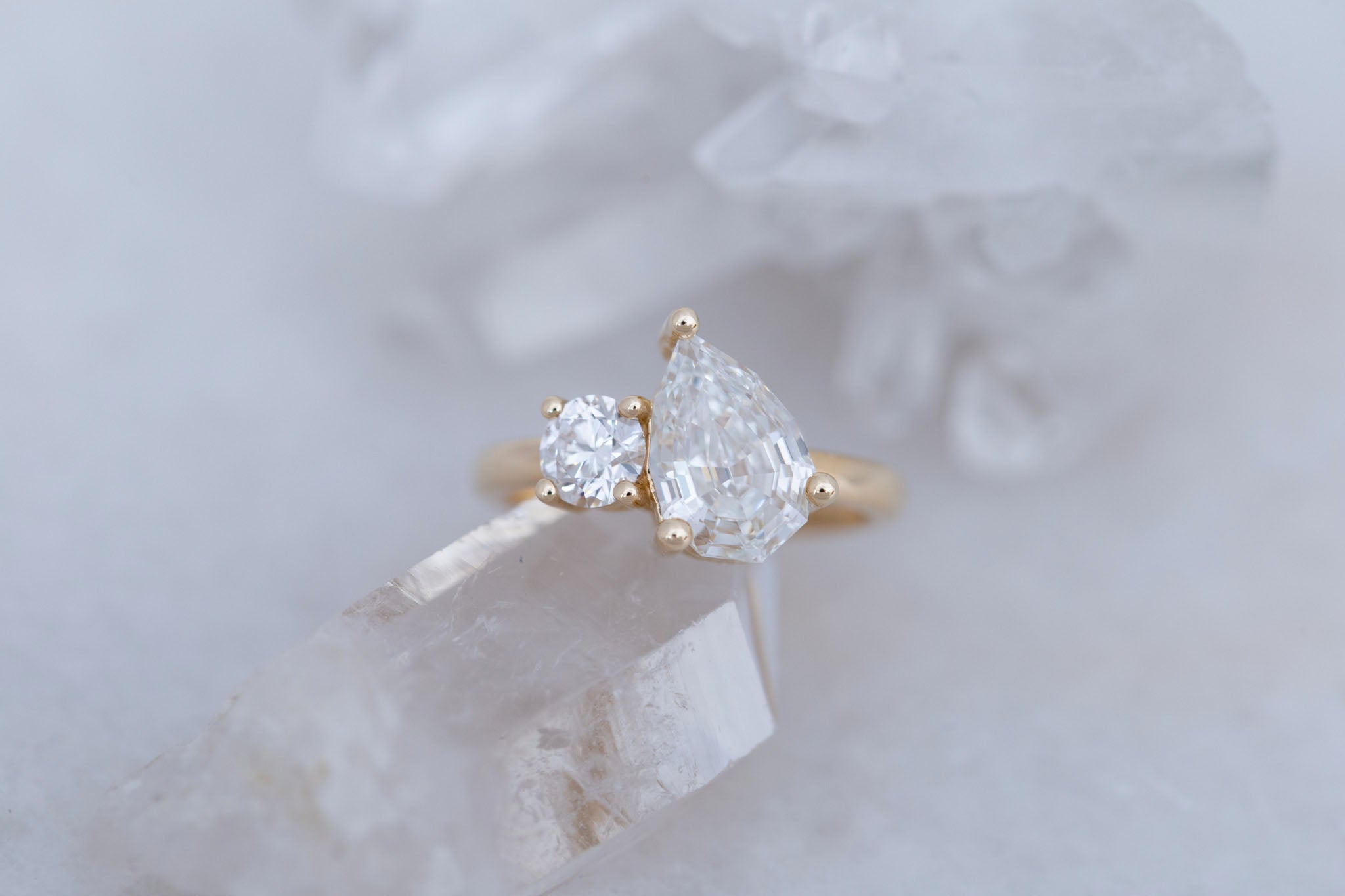 Liana Ring | Lab Pear Cut Diamond + Lab Old European Cut Diamond Engagement Ring 2.51 ct | 14k Recycled Gold | One of a Kind