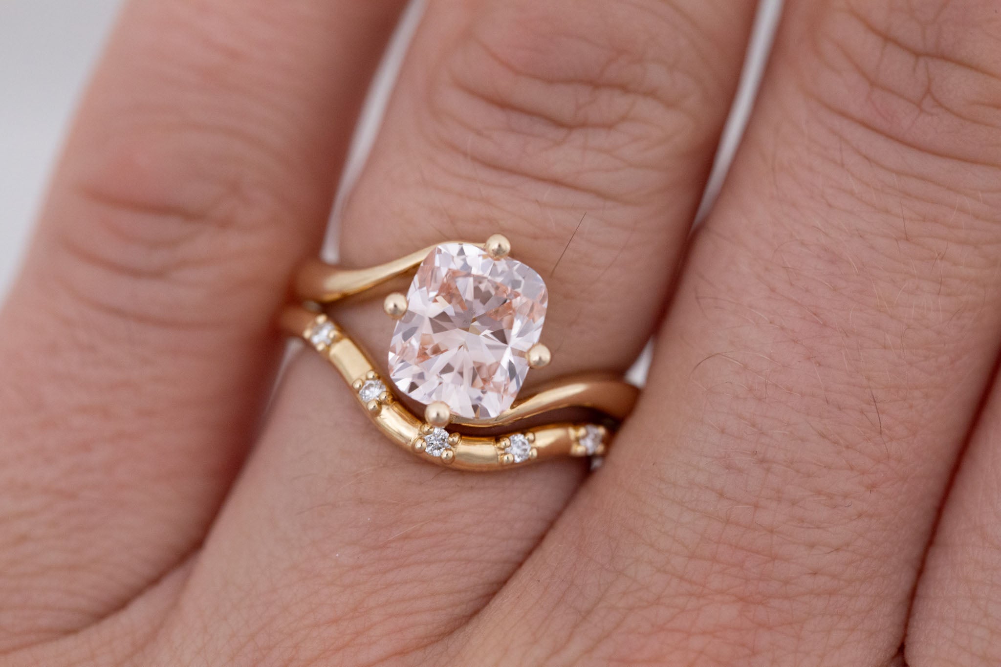 Marin Ring | Lab Pink Diamond Cushion Cut Bypass Engagement Ring 2.52 ct | 14k Recycled Gold | One of a Kind