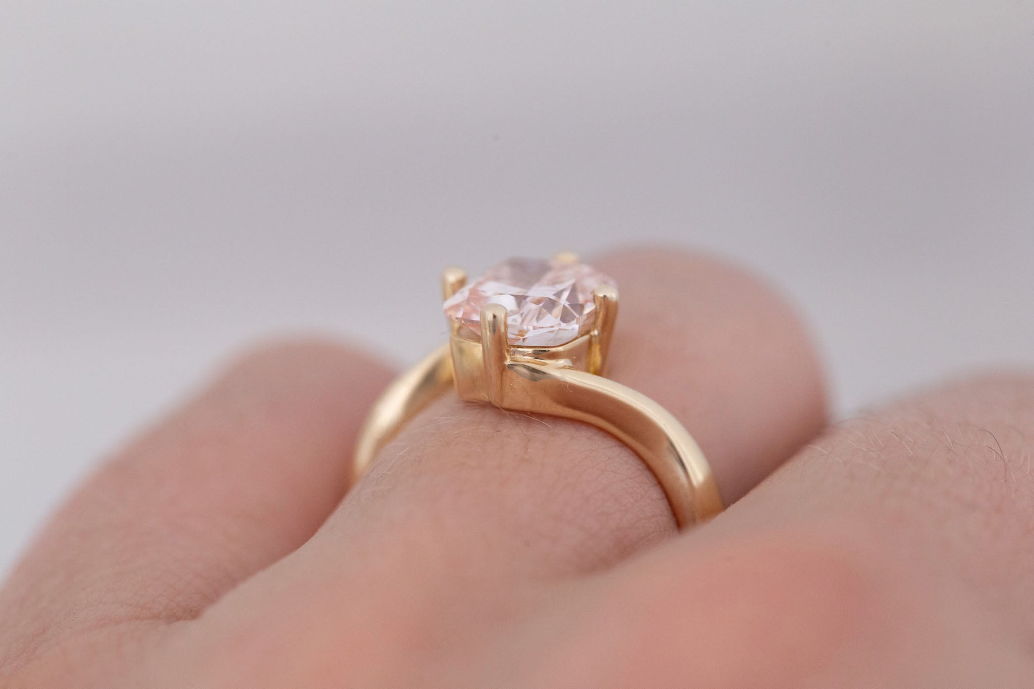 Marin Ring | Lab Pink Diamond Cushion Cut Bypass Engagement Ring 2.52 ct | 14k Recycled Gold | One of a Kind