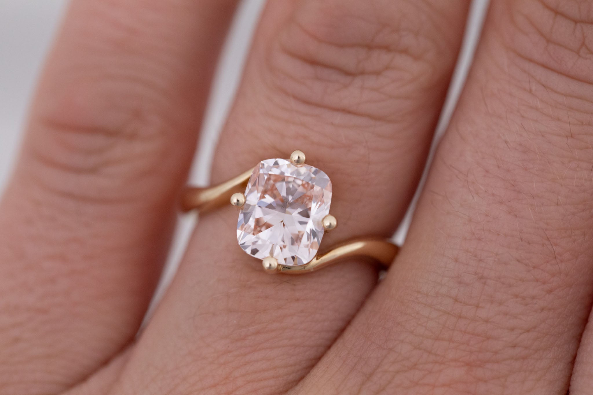 Marin Ring | Lab Pink Diamond Cushion Cut Bypass Engagement Ring 2.52 ct | 14k Recycled Gold | One of a Kind