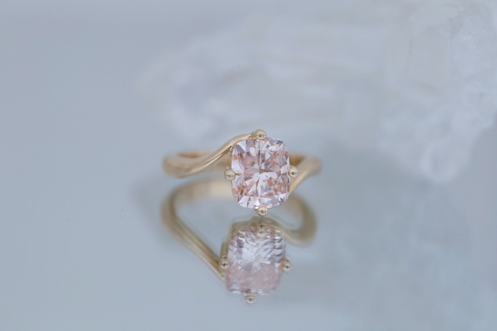Marin Ring | Lab Pink Diamond Cushion Cut Bypass Engagement Ring 2.52 ct | 14k Recycled Gold | One of a Kind