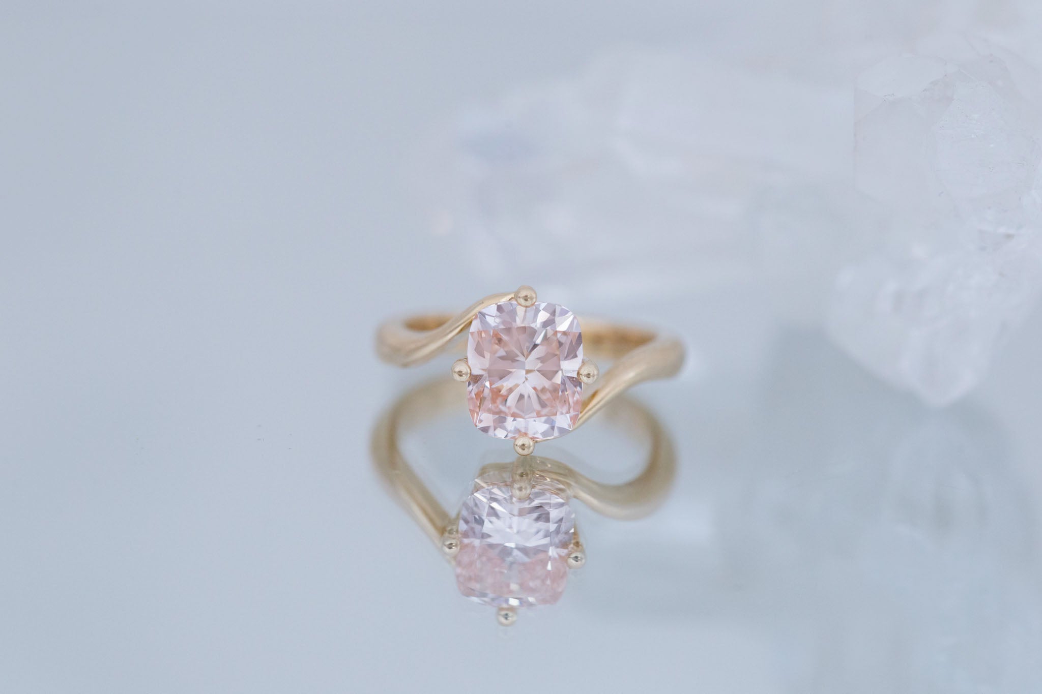 Marin Ring | Lab Pink Diamond Cushion Cut Bypass Engagement Ring 2.52 ct | 14k Recycled Gold | One of a Kind