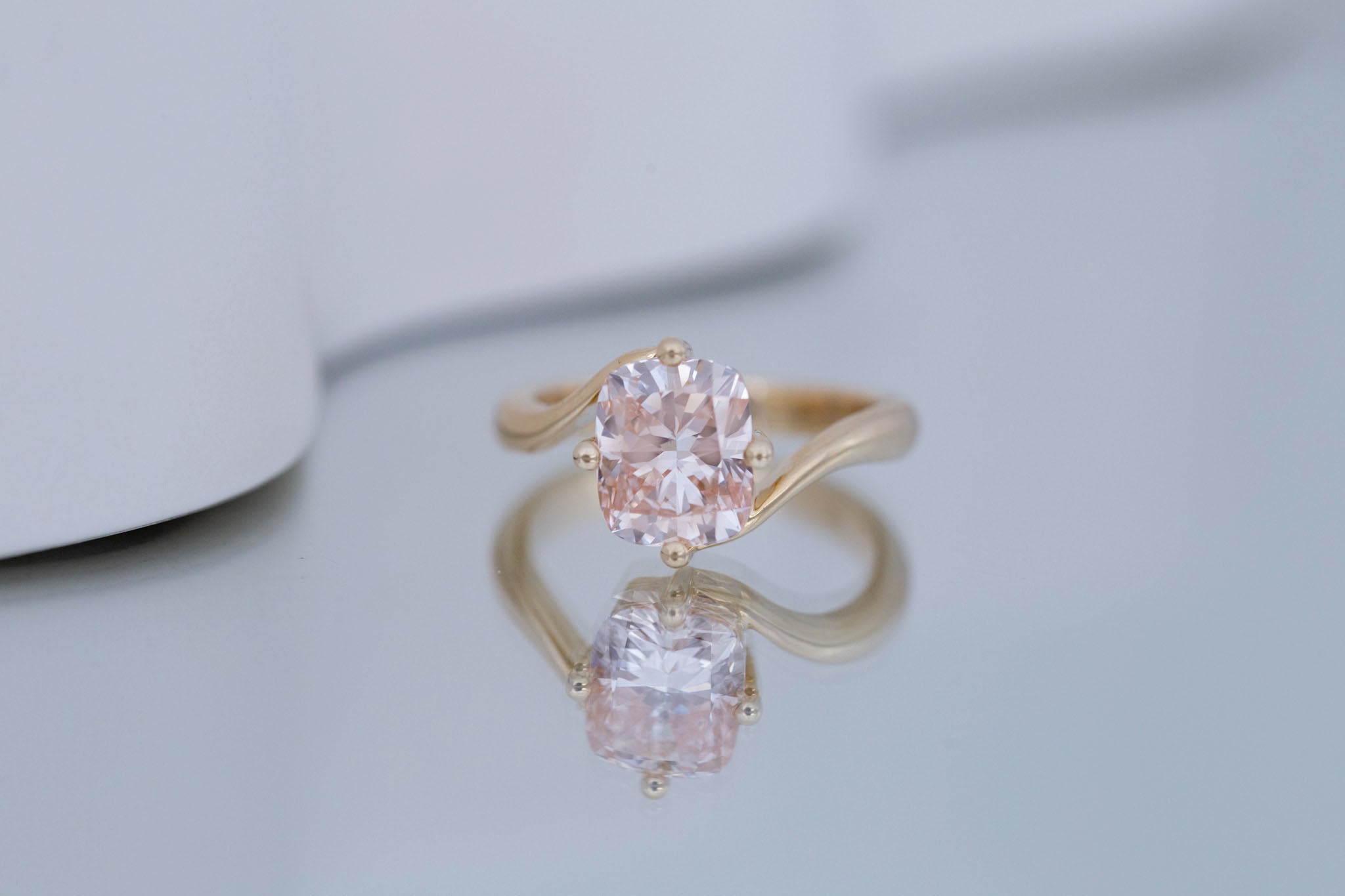 Marin Ring | Lab Pink Diamond Cushion Cut Bypass Engagement Ring 2.52 ct | 14k Recycled Gold | One of a Kind