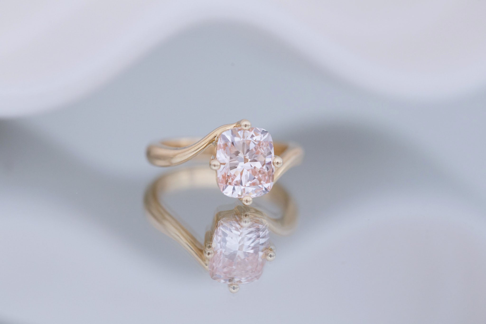 Marin Ring | Lab Pink Diamond Cushion Cut Bypass Engagement Ring 2.52 ct | 14k Recycled Gold | One of a Kind