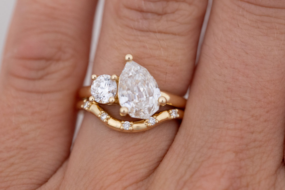 Liana Ring | Lab Pear Cut + Round Diamond Engagement Ring 2.54 ct | 14k Recycled Gold | One of a Kind