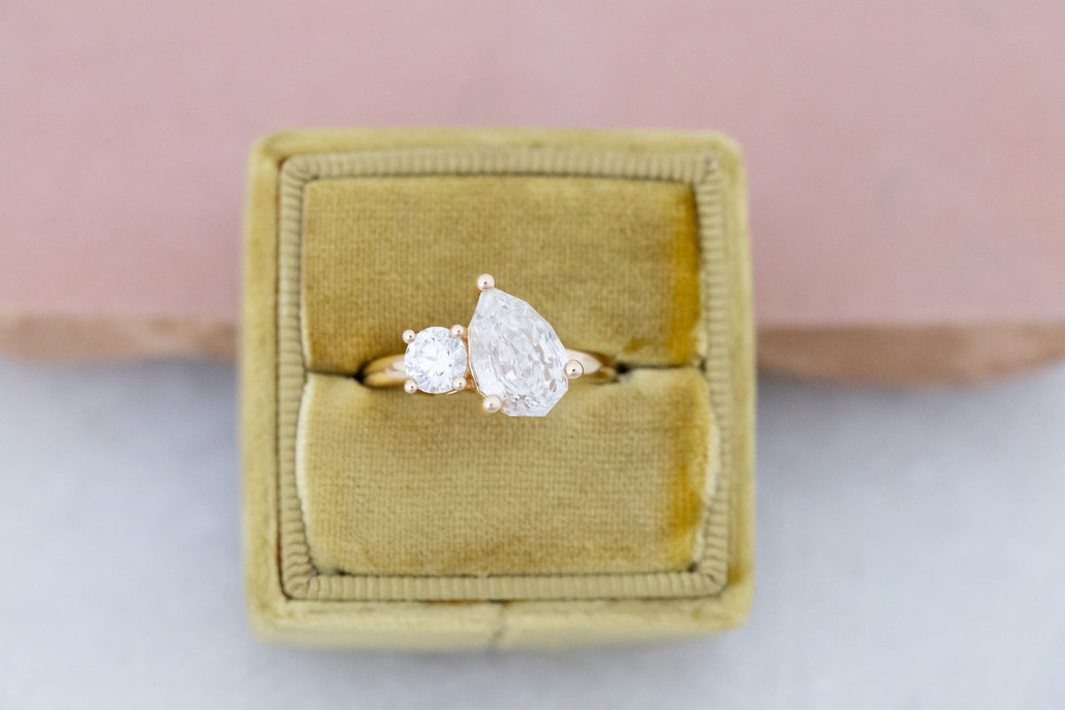 Liana Ring | Lab Pear Cut + Round Diamond Engagement Ring 2.54 ct | 14k Recycled Gold | One of a Kind
