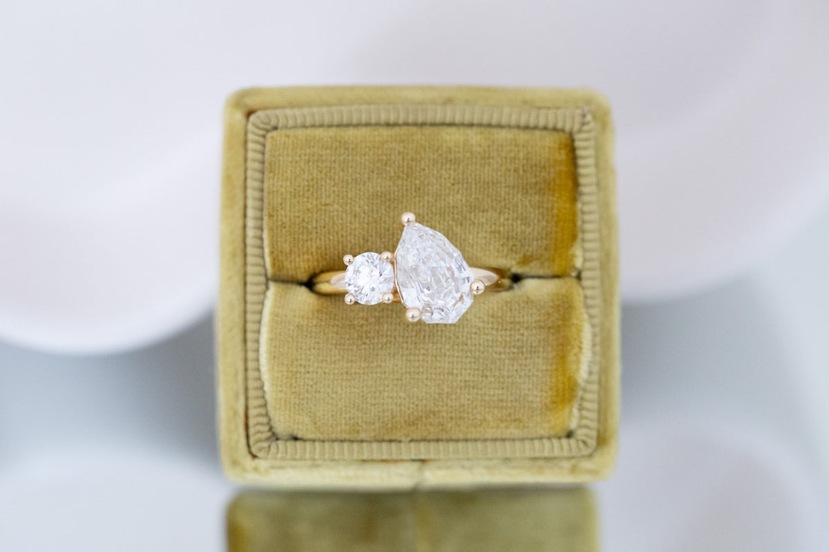 Liana Ring | Lab Pear Cut + Round Diamond Engagement Ring 2.54 ct | 14k Recycled Gold | One of a Kind