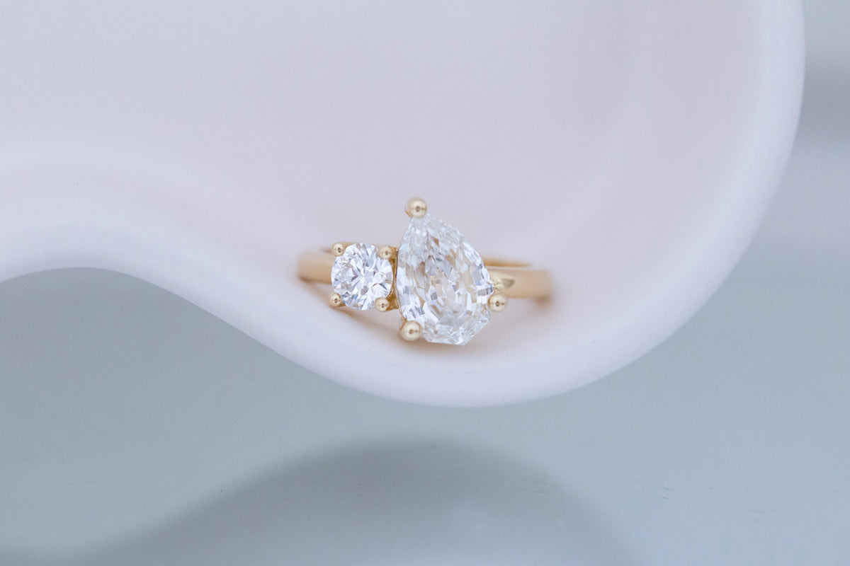 Liana Ring | Lab Pear Cut + Round Diamond Engagement Ring 2.54 ct | 14k Recycled Gold | One of a Kind