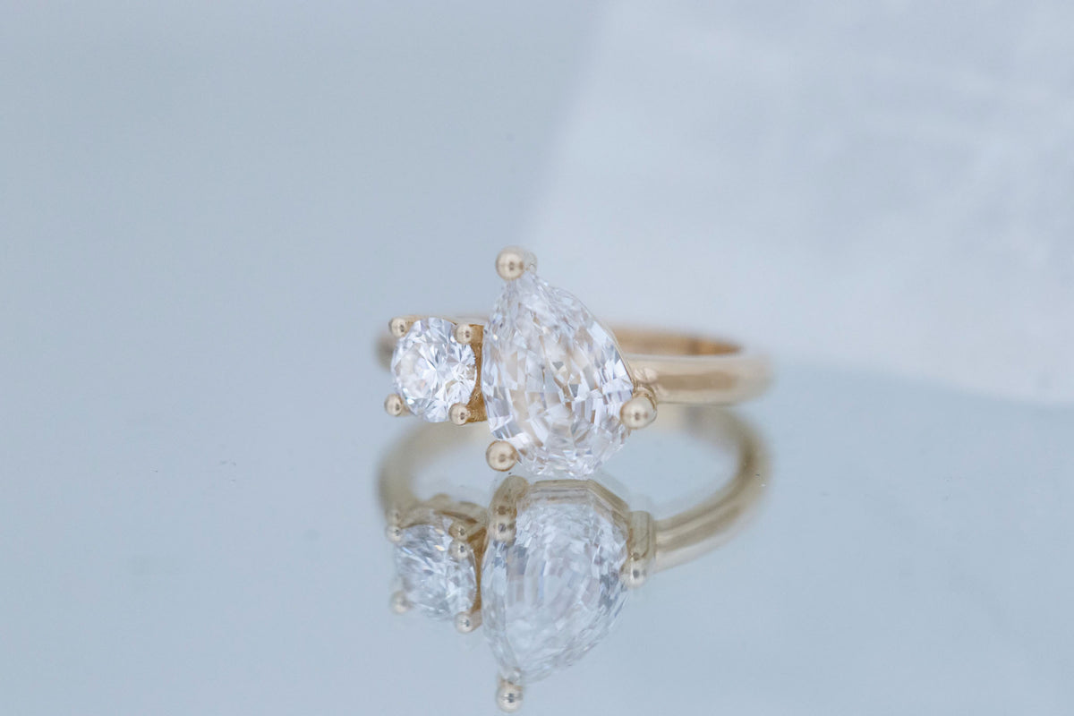 Liana Ring | Lab Pear Cut + Round Diamond Engagement Ring 2.54 ct | 14k Recycled Gold | One of a Kind