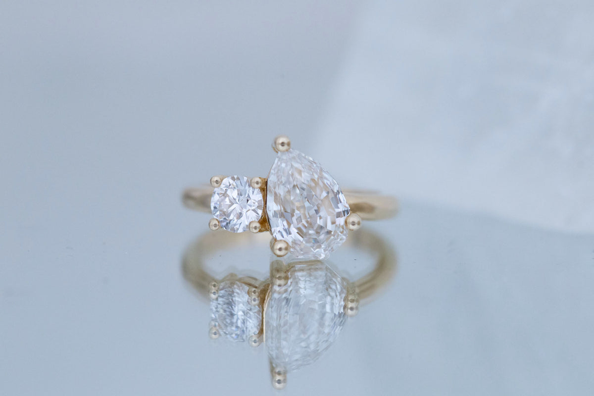 Liana Ring | Lab Pear Cut + Round Diamond Engagement Ring 2.54 ct | 14k Recycled Gold | One of a Kind