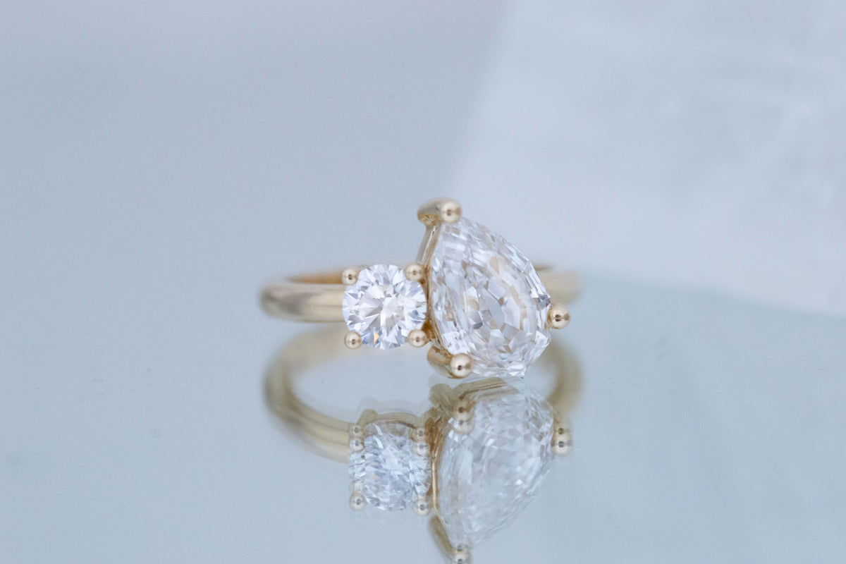 Liana Ring | Lab Pear Cut + Round Diamond Engagement Ring 2.54 ct | 14k Recycled Gold | One of a Kind