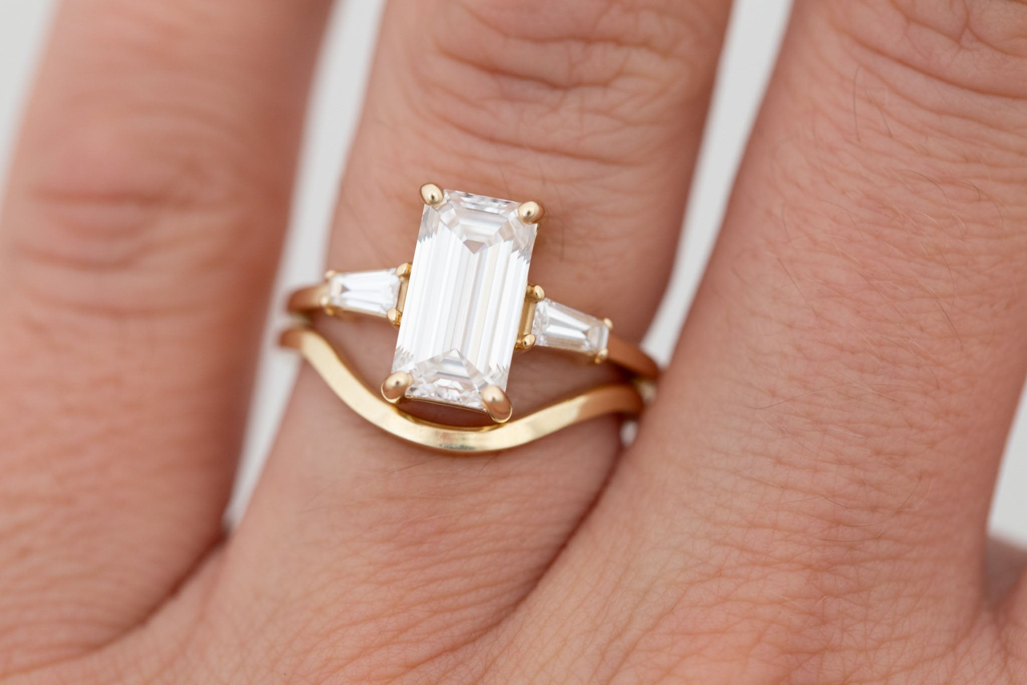 Marlowe Ring | Lab Emerald Cut Diamond + Tapered Baguette Lab Diamond Accent Engagement Ring 2.55 ct | 14k Recycled Gold | One of a Kind