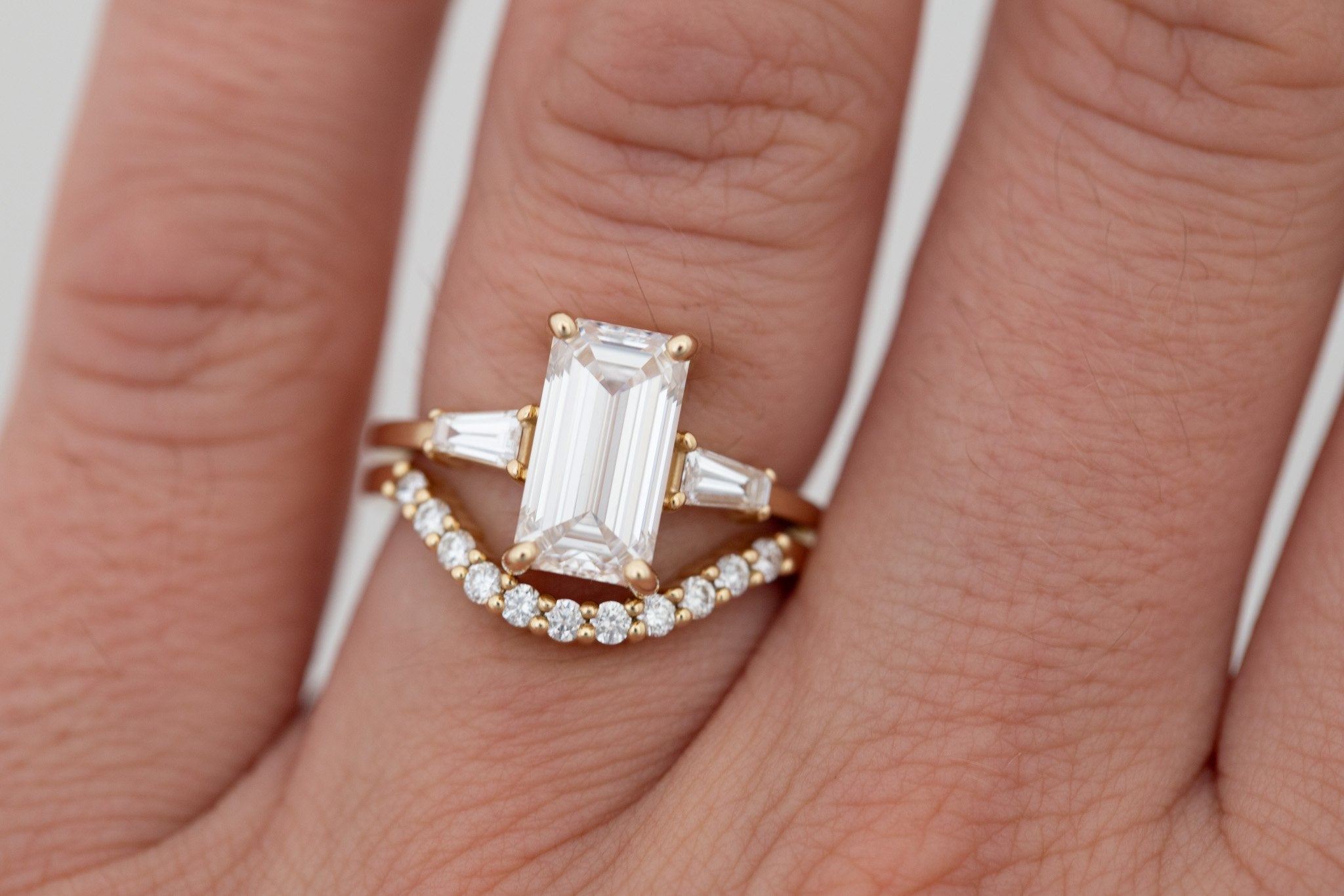 Marlowe Ring | Lab Emerald Cut Diamond + Tapered Baguette Lab Diamond Accent Engagement Ring 2.55 ct | 14k Recycled Gold | One of a Kind
