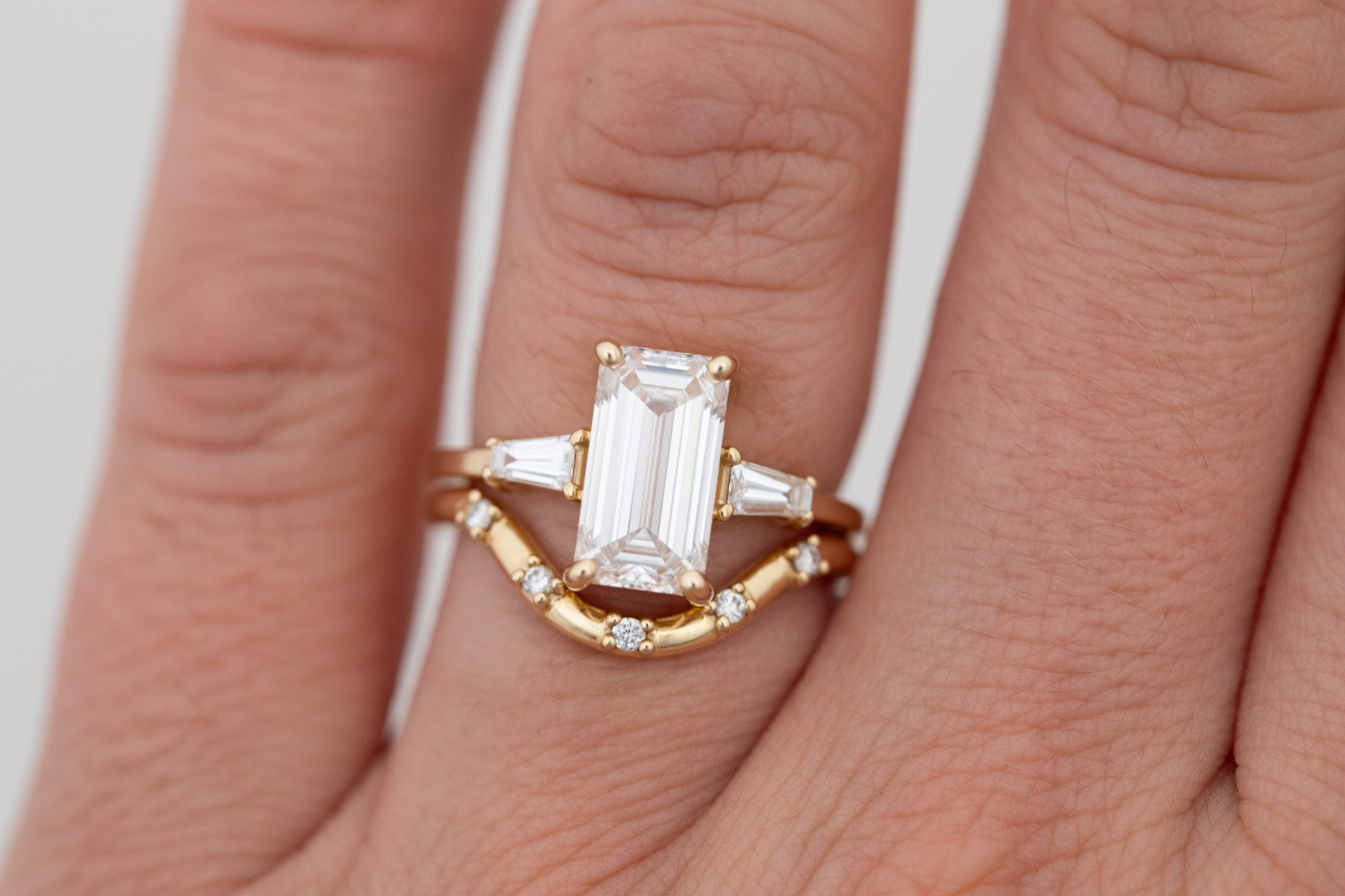 Marlowe Ring | Lab Emerald Cut Diamond + Tapered Baguette Lab Diamond Accent Engagement Ring 2.55 ct | 14k Recycled Gold | One of a Kind