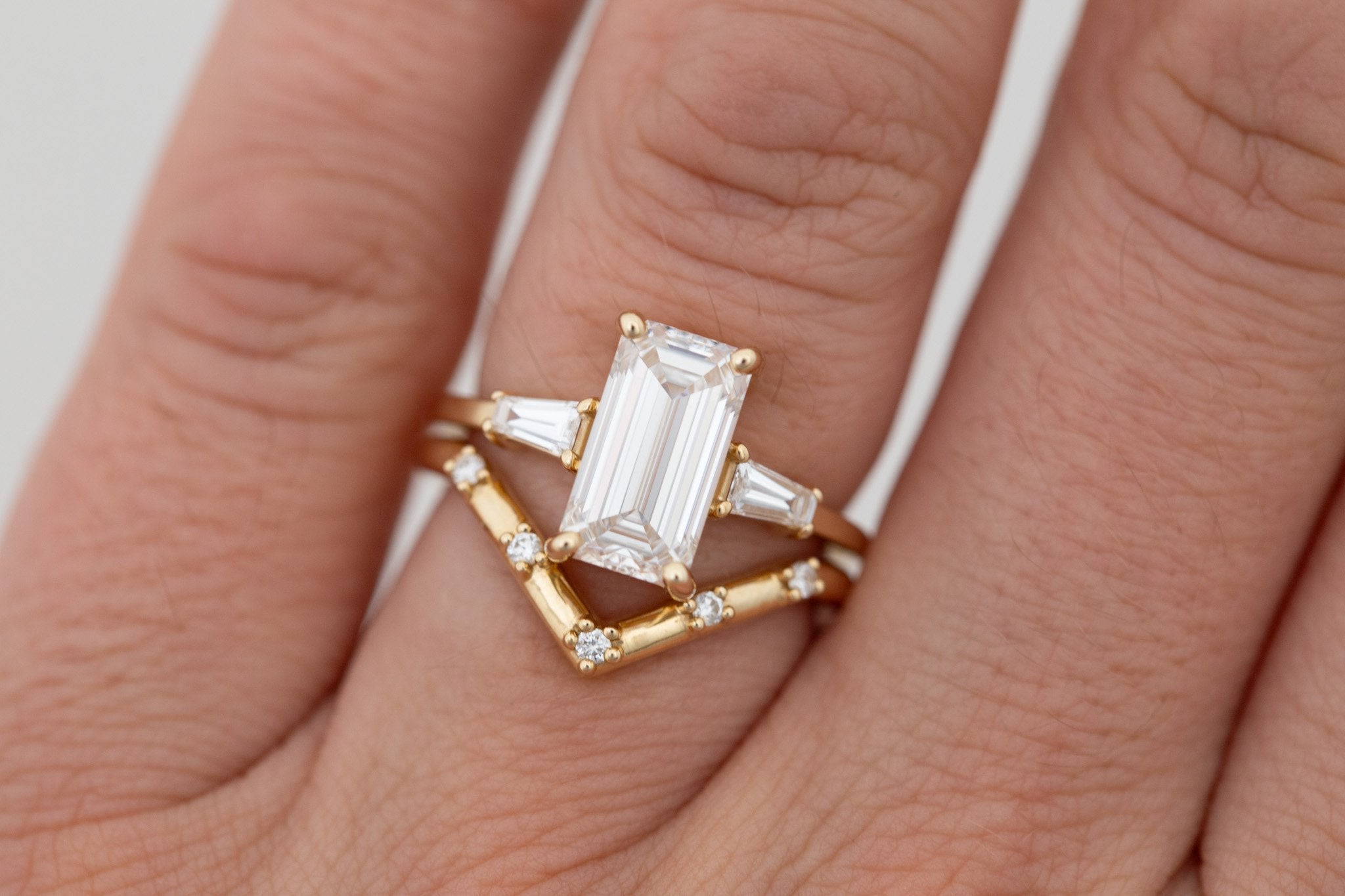 Marlowe Ring | Lab Emerald Cut Diamond + Tapered Baguette Lab Diamond Accent Engagement Ring 2.55 ct | 14k Recycled Gold | One of a Kind