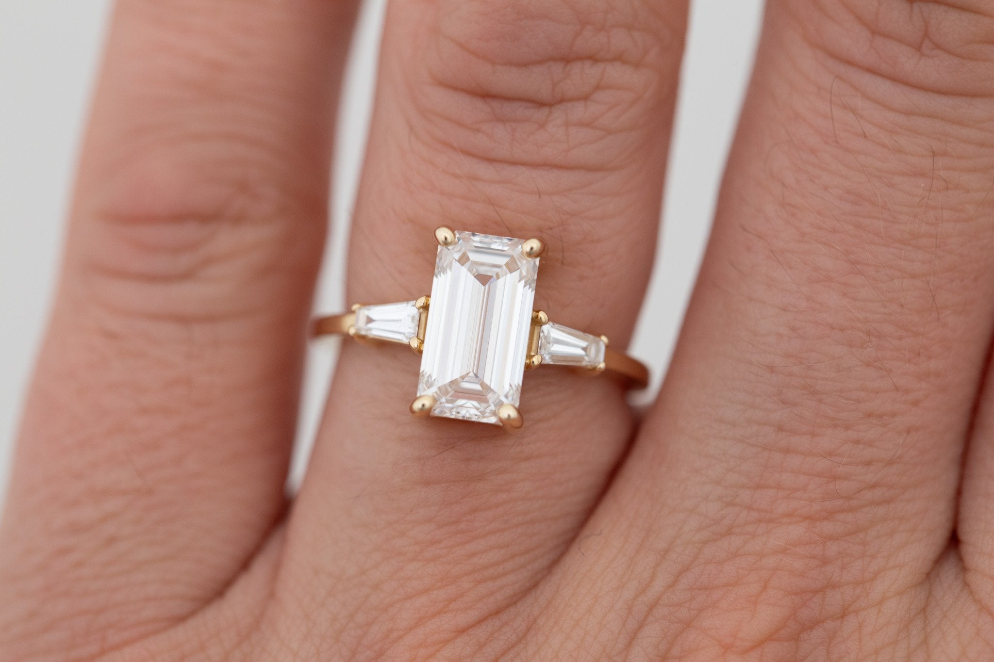 Marlowe Ring | Lab Emerald Cut Diamond + Tapered Baguette Lab Diamond Accent Engagement Ring 2.55 ct | 14k Recycled Gold | One of a Kind