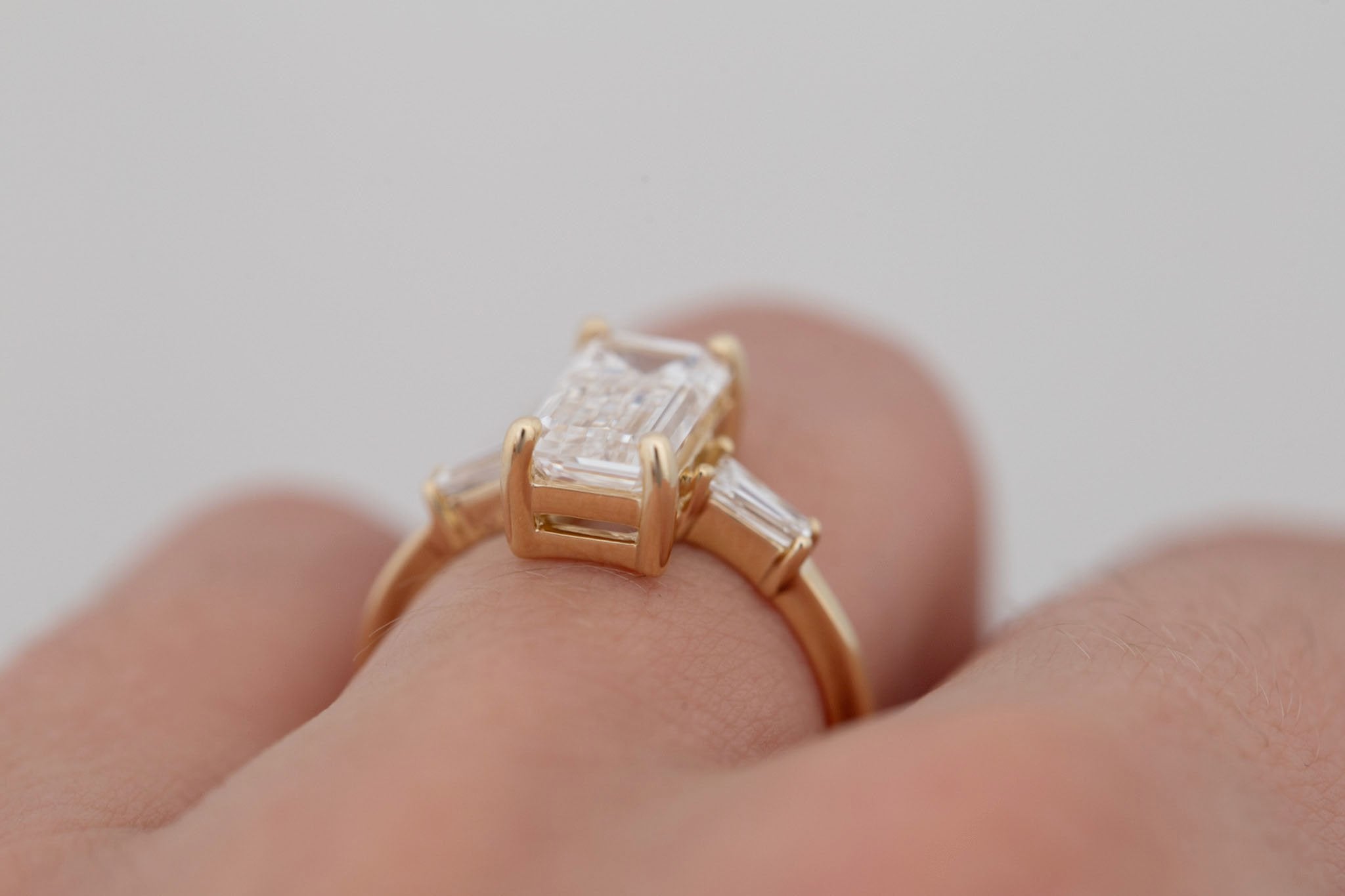 Marlowe Ring | Lab Emerald Cut Diamond + Tapered Baguette Lab Diamond Accent Engagement Ring 2.55 ct | 14k Recycled Gold | One of a Kind