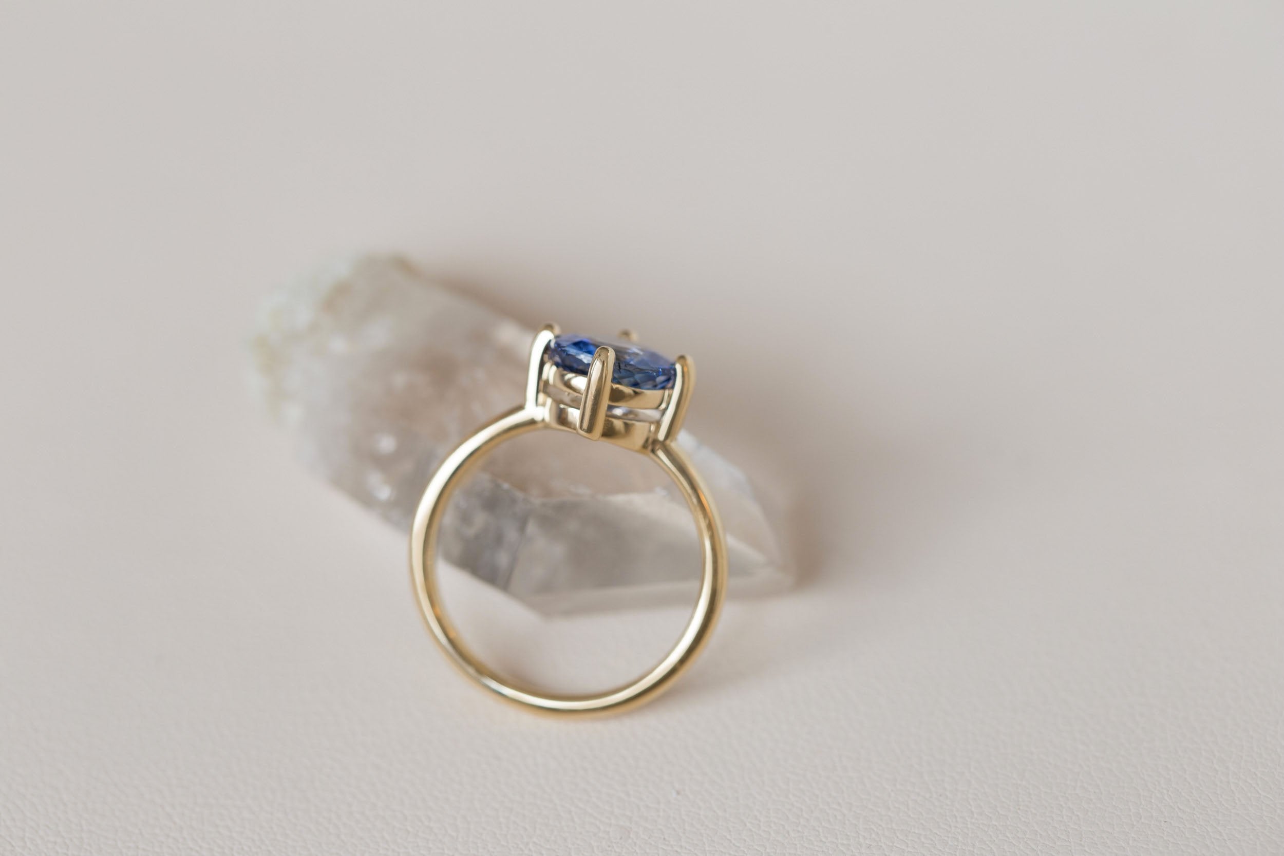 Leta Ring | Round Blue Sapphire Compass Set Solitaire Engagement Ring 2.58 ct | 14k Recycled Gold | One of a Kind