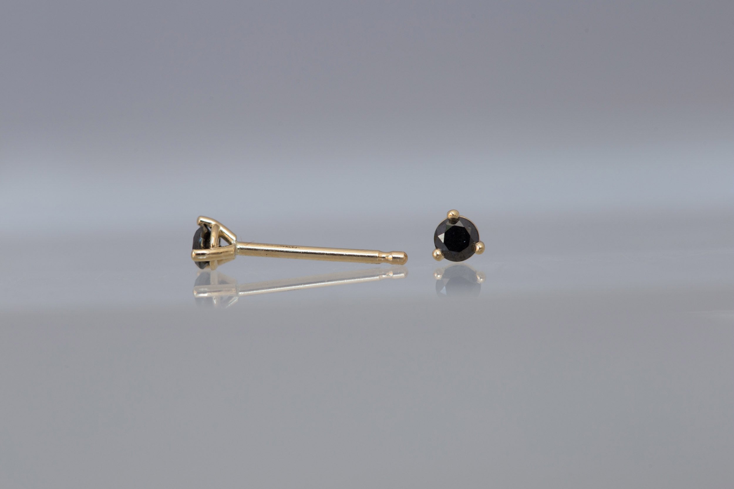 2.5 mm Black Diamond Round Earrings | 14k Recycled Gold