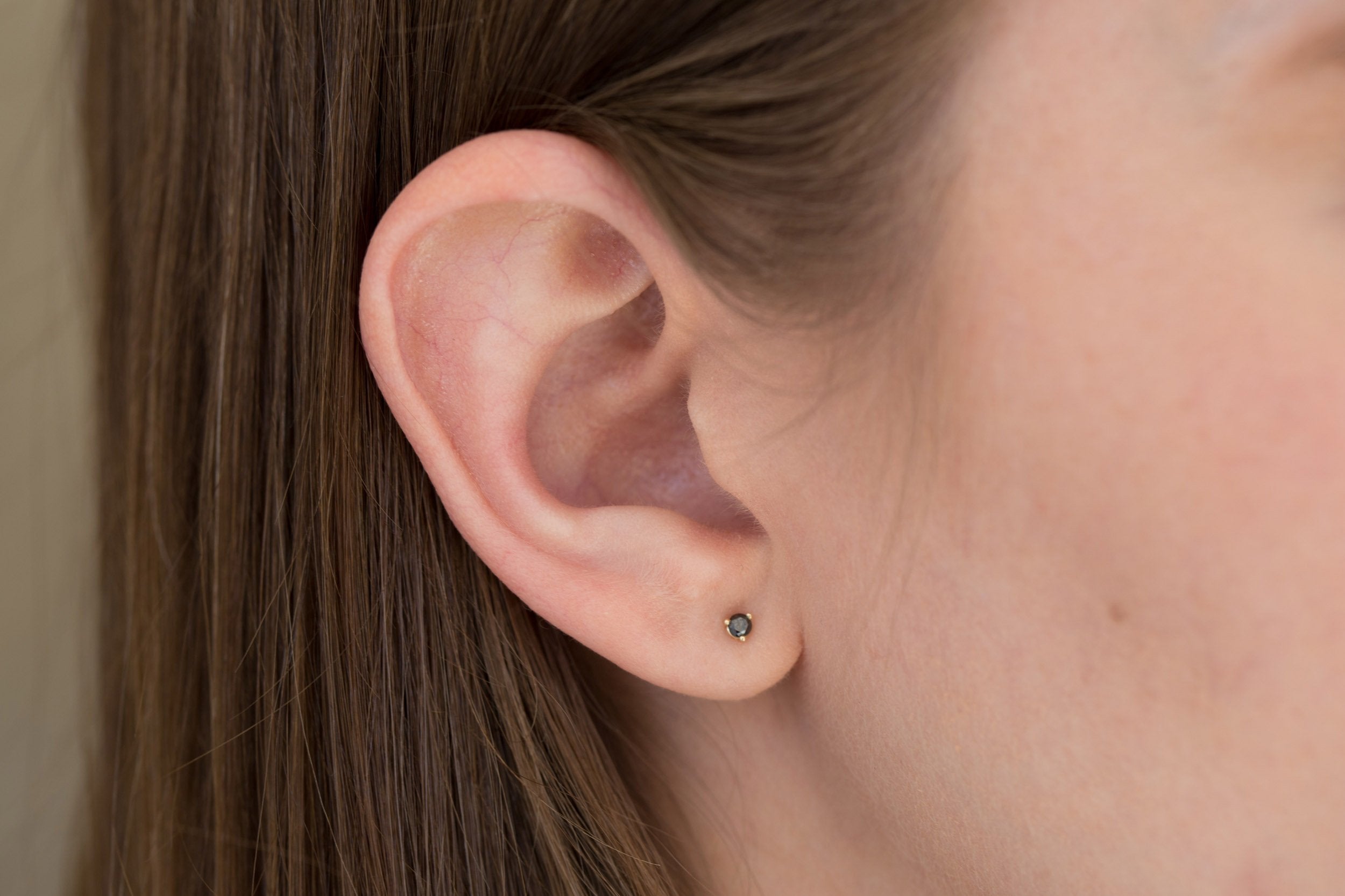 2.5 mm Black Diamond Round Earrings | 14k Recycled Gold