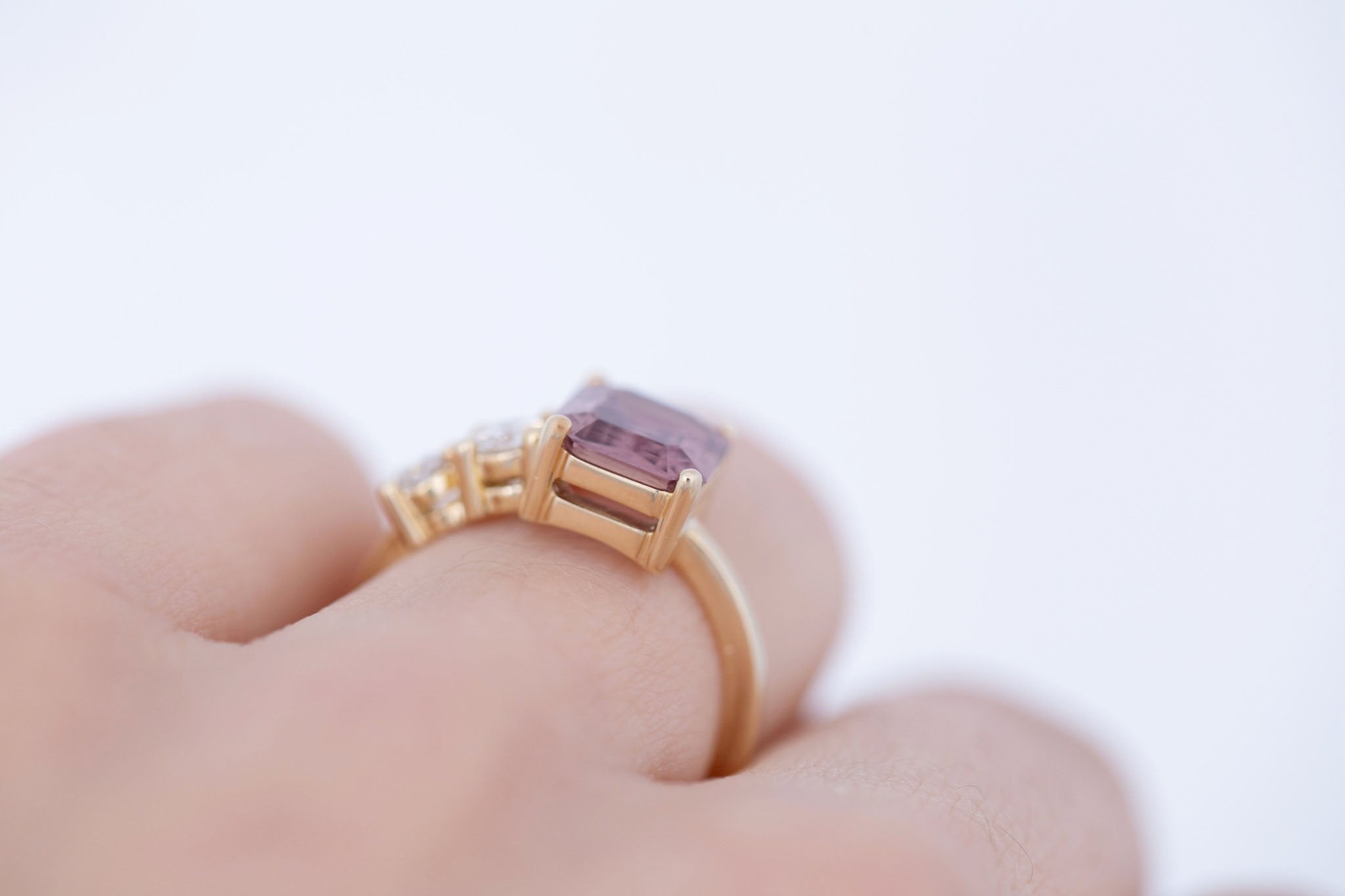 Fern Ring |Terracotta Emerald Cut Sapphire + Antique Diamonds Engagement Ring 2.60 ct | 14k Recycled Gold | One of a Kind