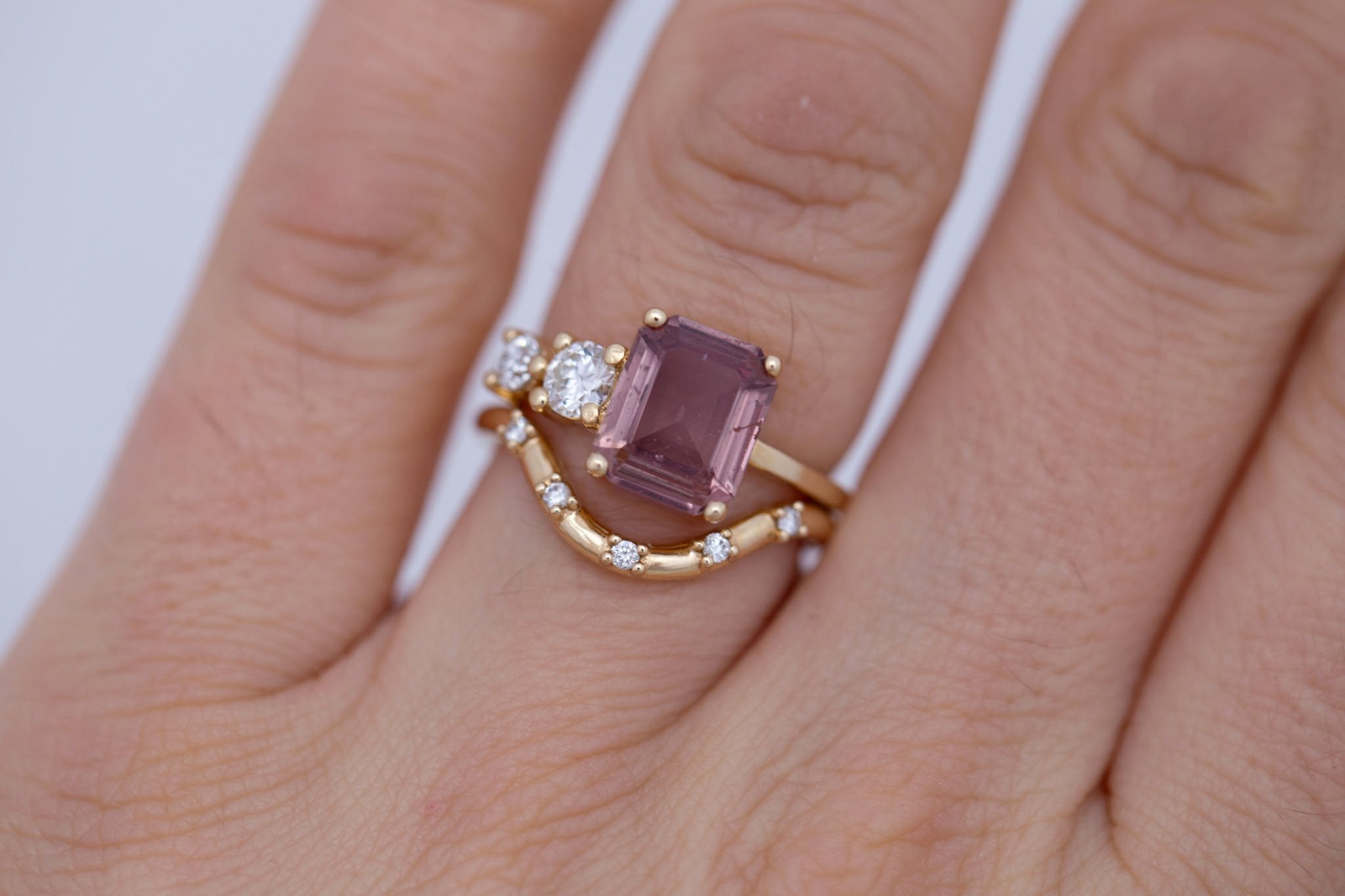 Fern Ring |Terracotta Emerald Cut Sapphire + Antique Diamonds Engagement Ring 2.60 ct | 14k Recycled Gold | One of a Kind
