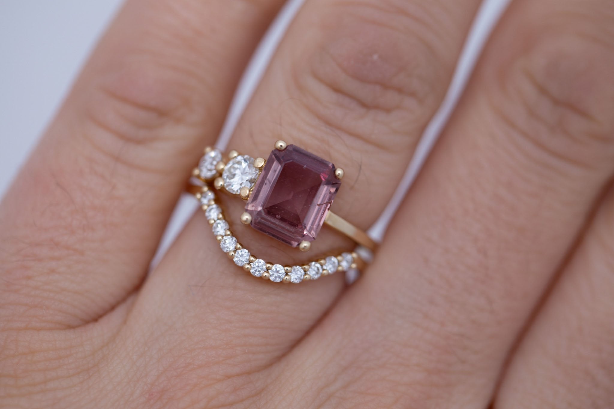 Fern Ring |Terracotta Emerald Cut Sapphire + Antique Diamonds Engagement Ring 2.60 ct | 14k Recycled Gold | One of a Kind