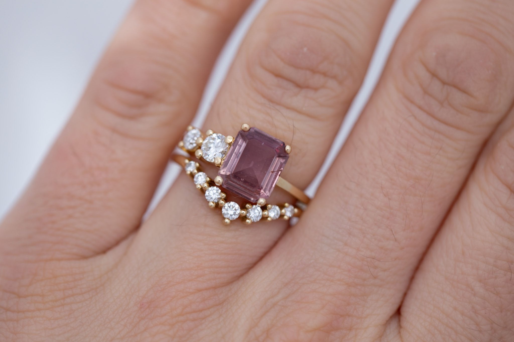 Fern Ring |Terracotta Emerald Cut Sapphire + Antique Diamonds Engagement Ring 2.60 ct | 14k Recycled Gold | One of a Kind