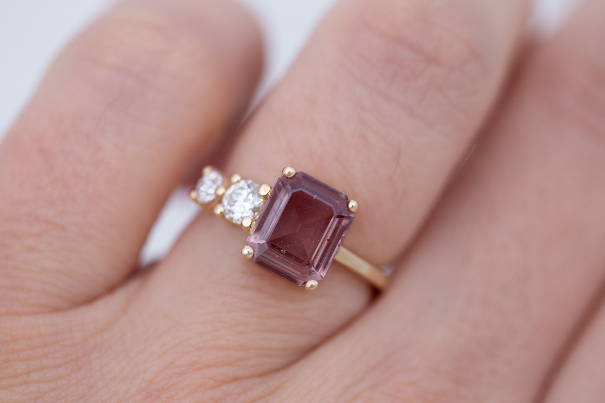 Fern Ring |Terracotta Emerald Cut Sapphire + Antique Diamonds Engagement Ring 2.60 ct | 14k Recycled Gold | One of a Kind
