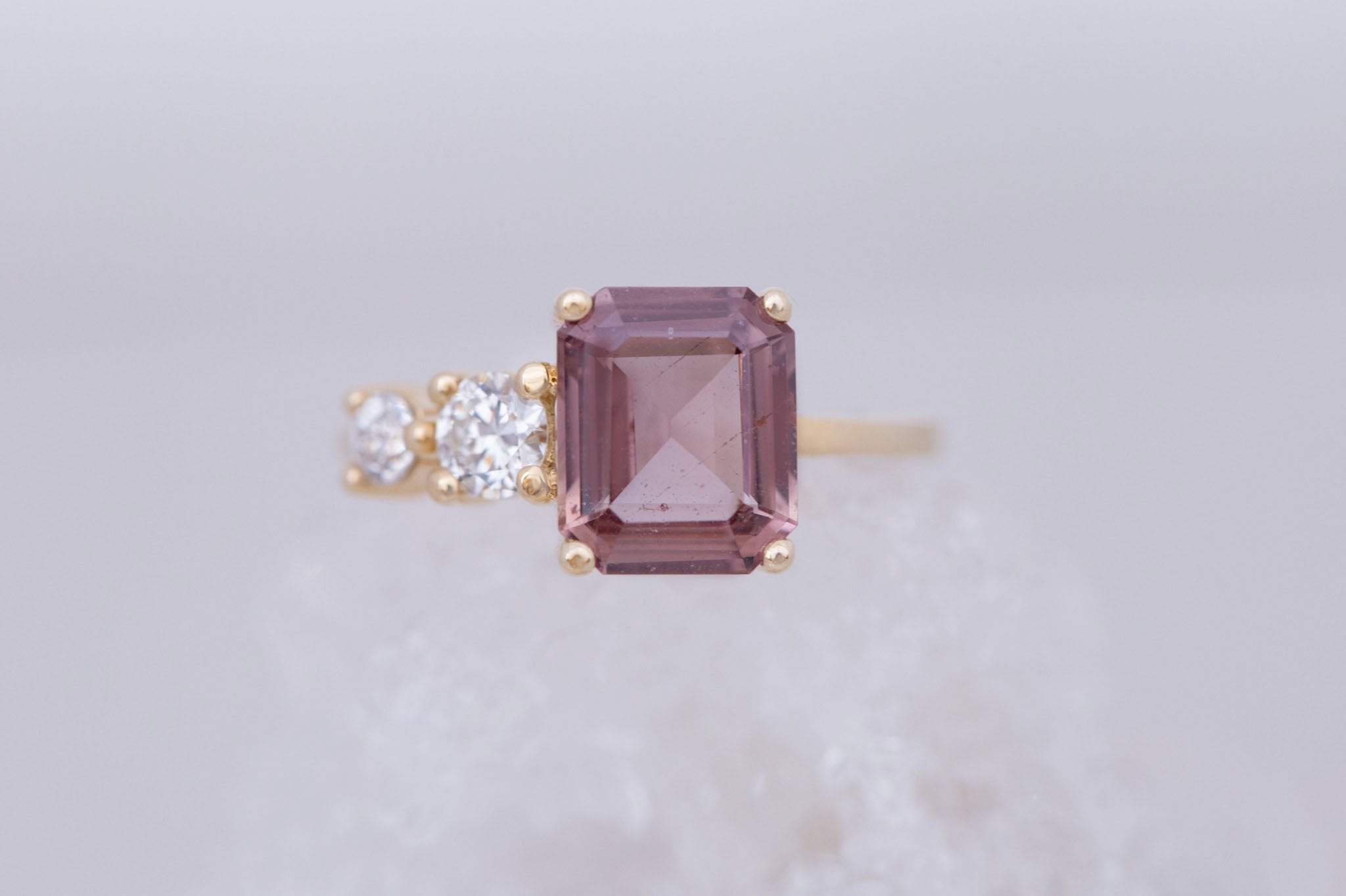 Fern Ring |Terracotta Emerald Cut Sapphire + Antique Diamonds Engagement Ring 2.60 ct | 14k Recycled Gold | One of a Kind