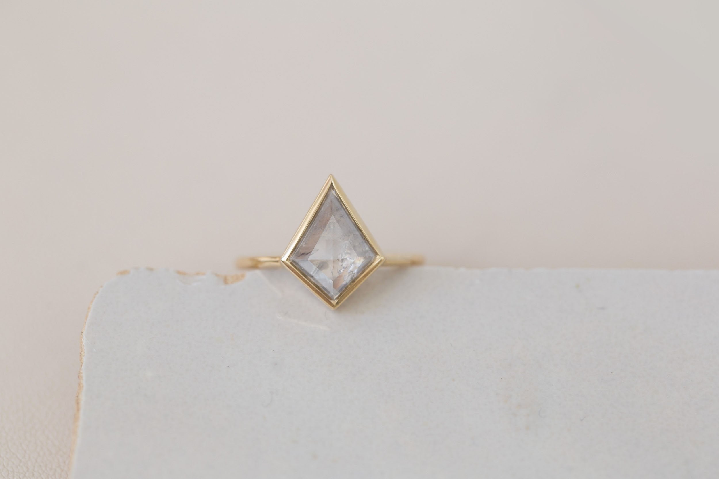 Avens Ring | Silver Grey Diamond Kite Solitaire Engagement Ring 2.66 ct | 14k Recycled Gold | One of a Kind