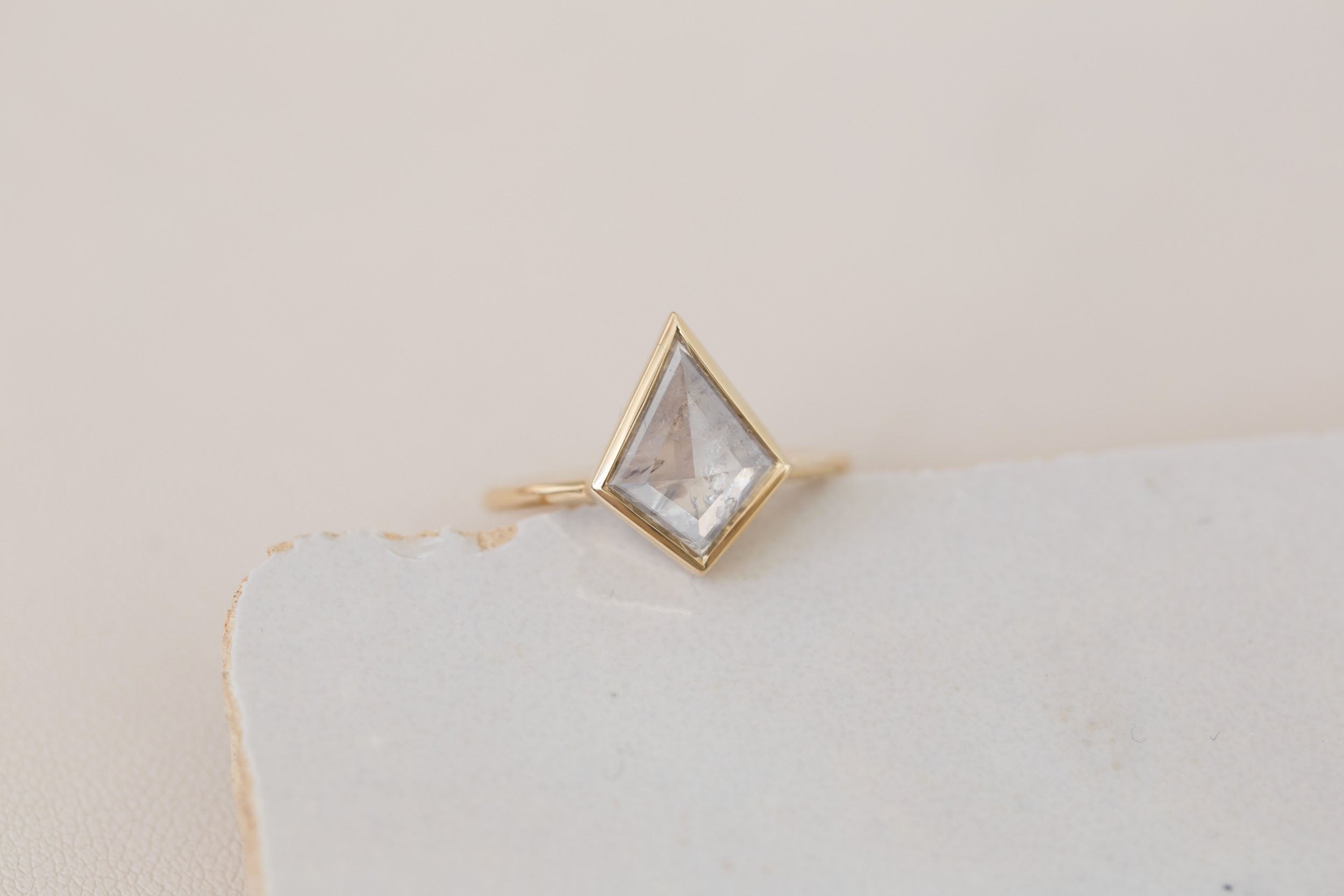 Avens Ring | Silver Grey Diamond Kite Solitaire Engagement Ring 2.66 ct | 14k Recycled Gold | One of a Kind
