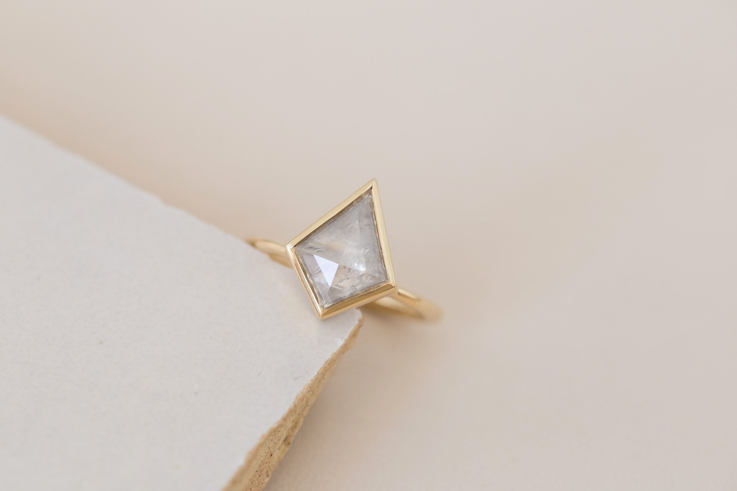 Avens Ring | Silver Grey Diamond Kite Solitaire Engagement Ring 2.66 ct | 14k Recycled Gold | One of a Kind