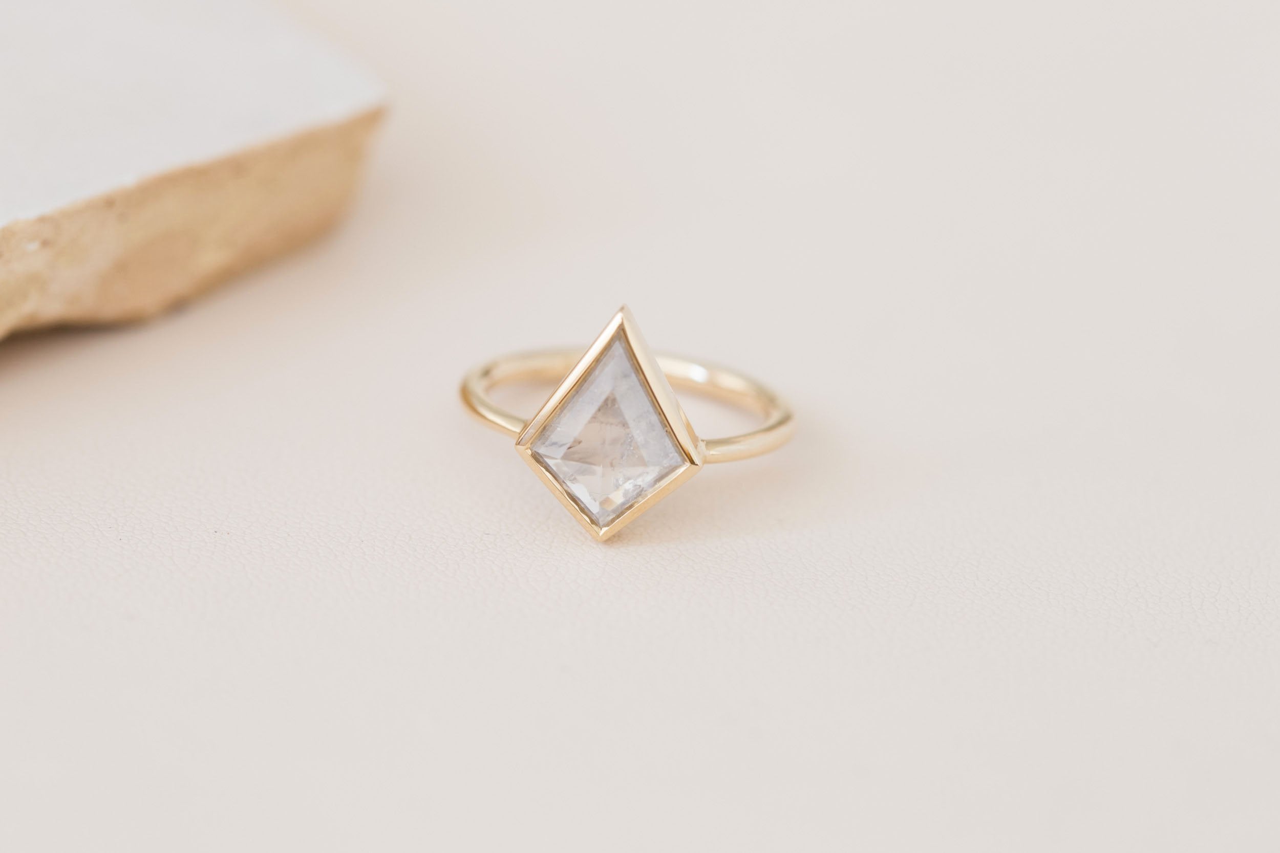 Avens Ring | Silver Grey Diamond Kite Solitaire Engagement Ring 2.66 ct | 14k Recycled Gold | One of a Kind