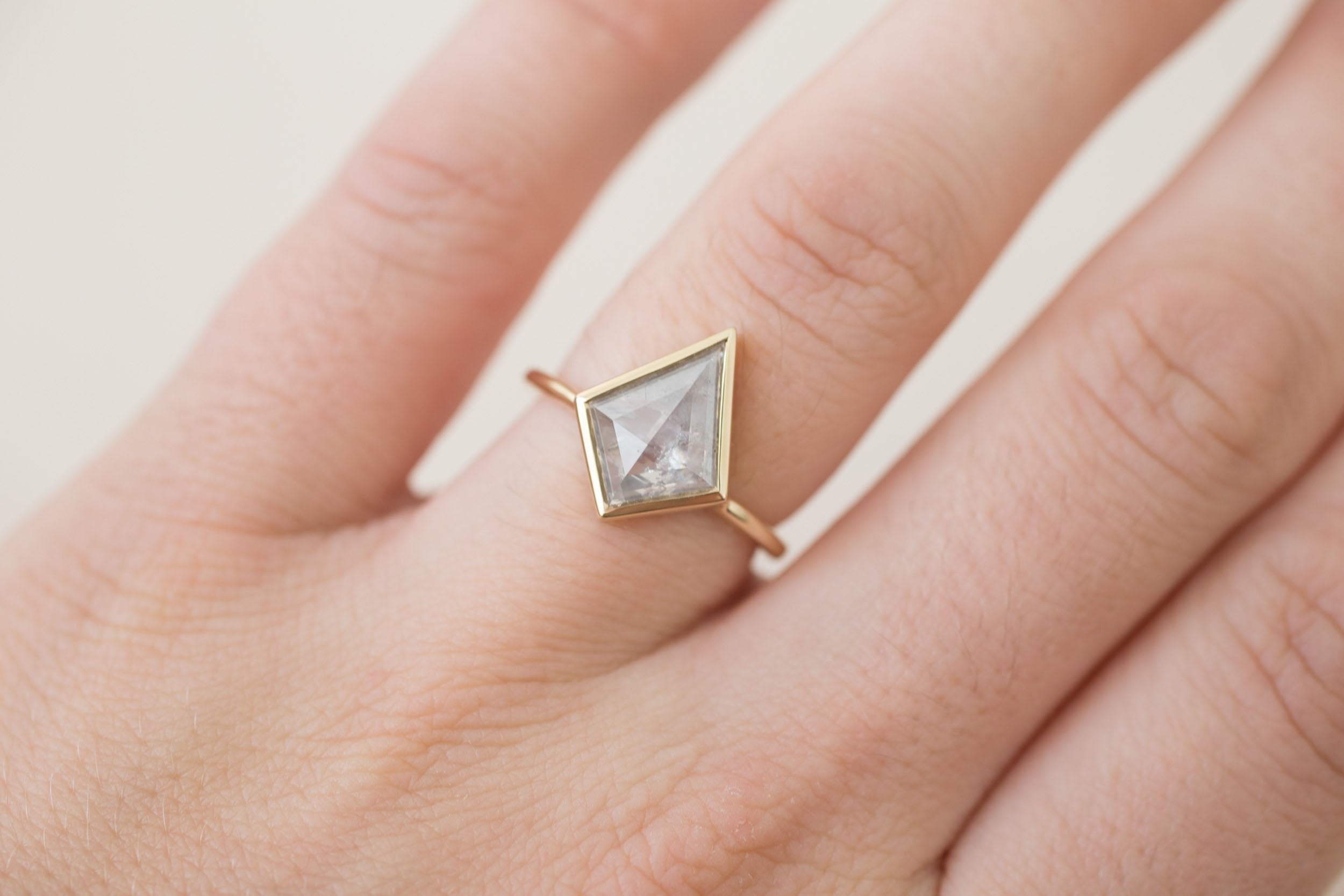 Avens Ring | Silver Grey Diamond Kite Solitaire Engagement Ring 2.66 ct | 14k Recycled Gold | One of a Kind