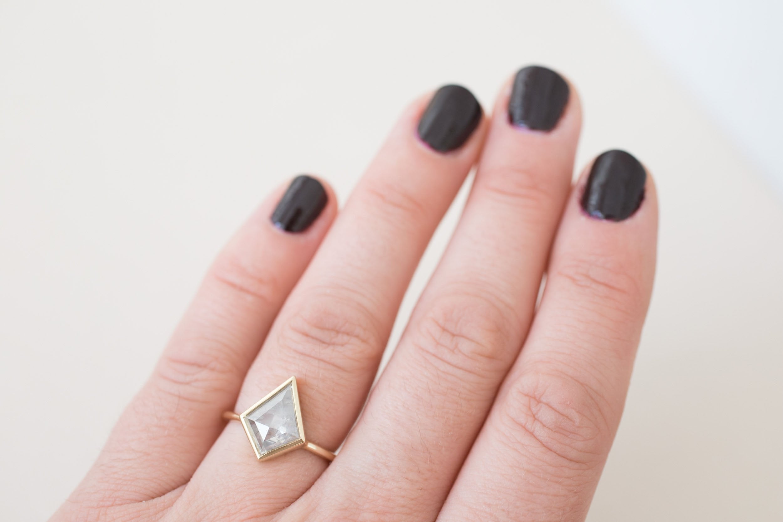 Avens Ring | Silver Grey Diamond Kite Solitaire Engagement Ring 2.66 ct | 14k Recycled Gold | One of a Kind