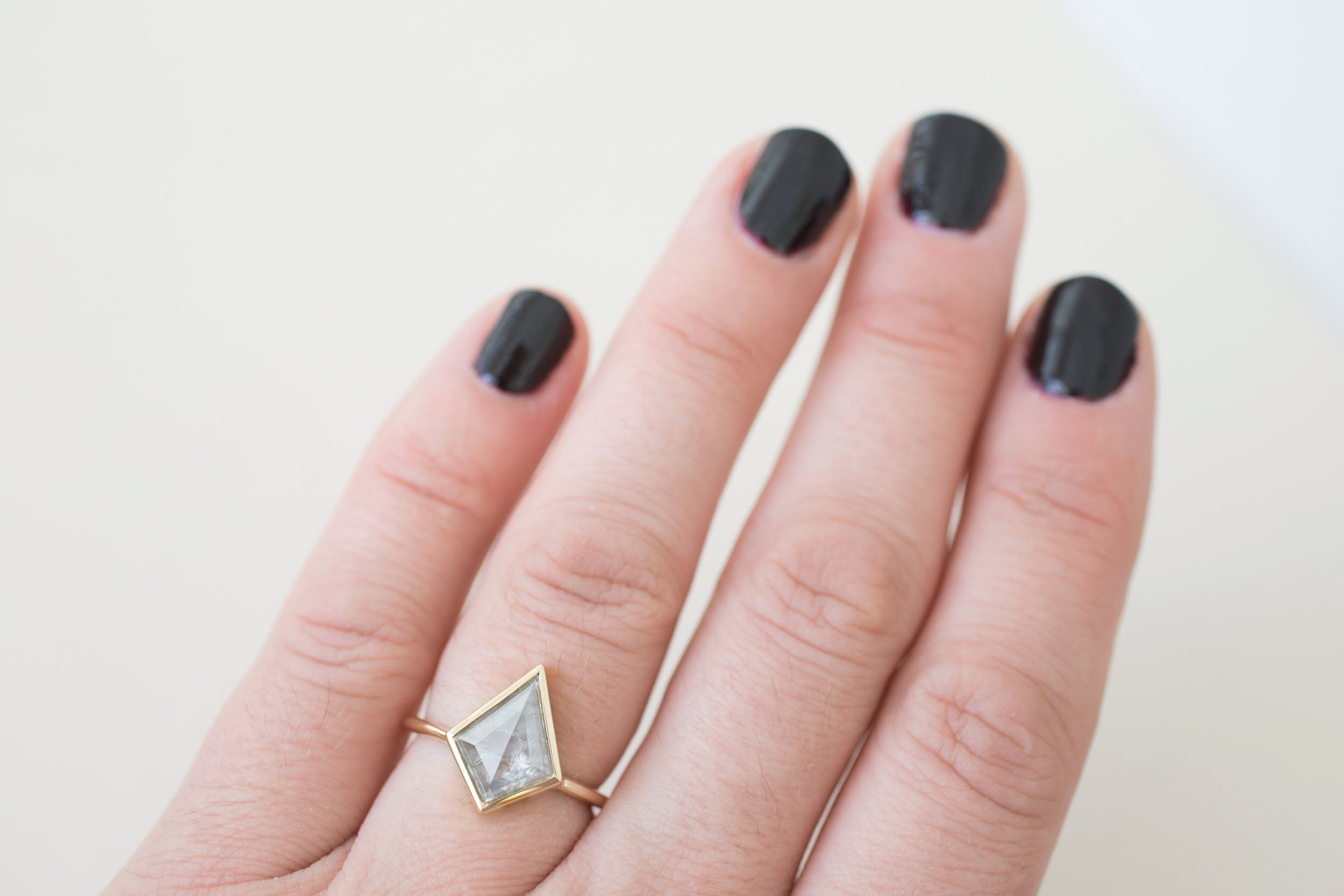 Avens Ring | Silver Grey Diamond Kite Solitaire Engagement Ring 2.66 ct | 14k Recycled Gold | One of a Kind