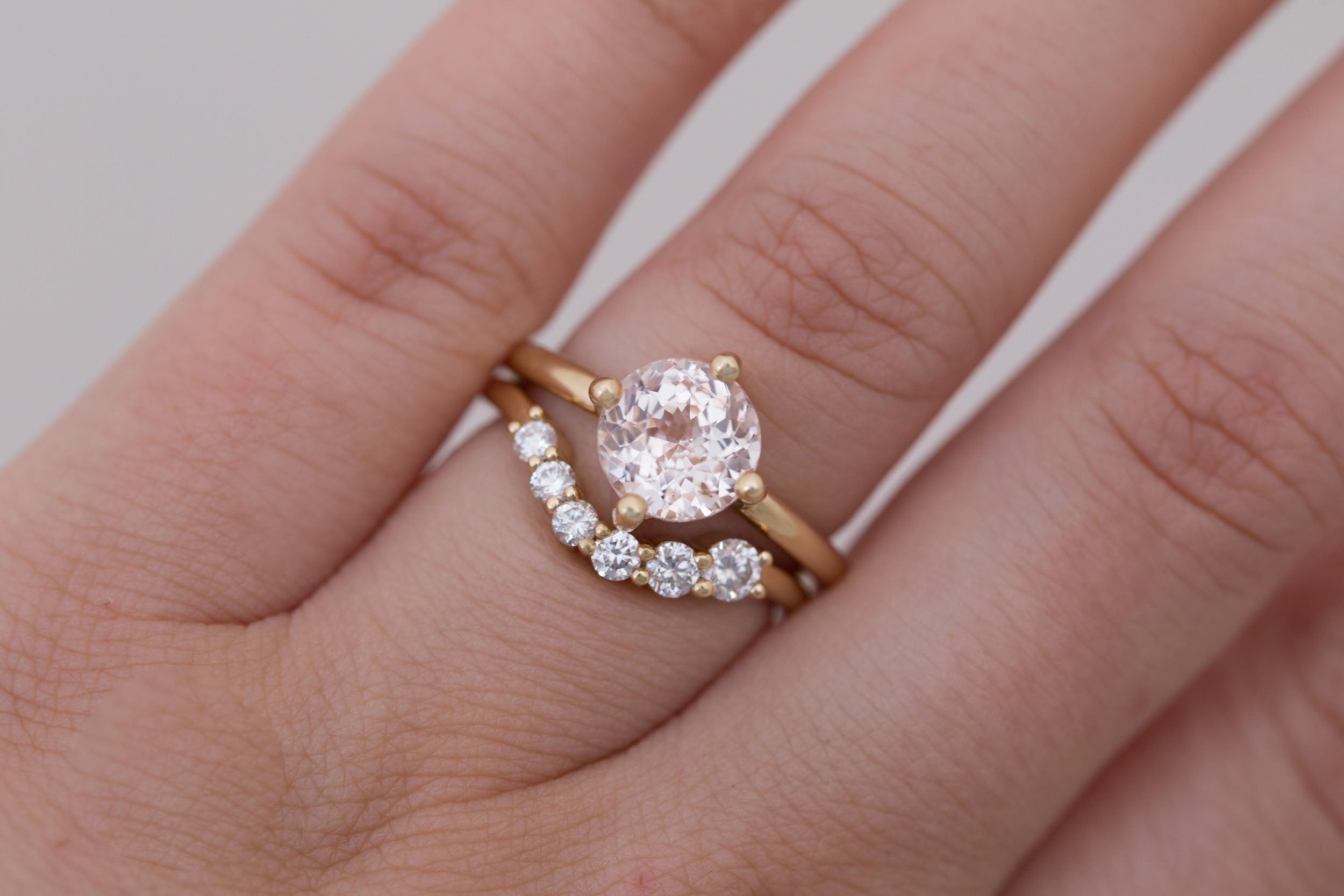 Leta Ring | Icy Blush Round Sapphire Compass Set Solitaire Engagement Ring 2.70 ct | 14k Recycled Gold | One of a Kind