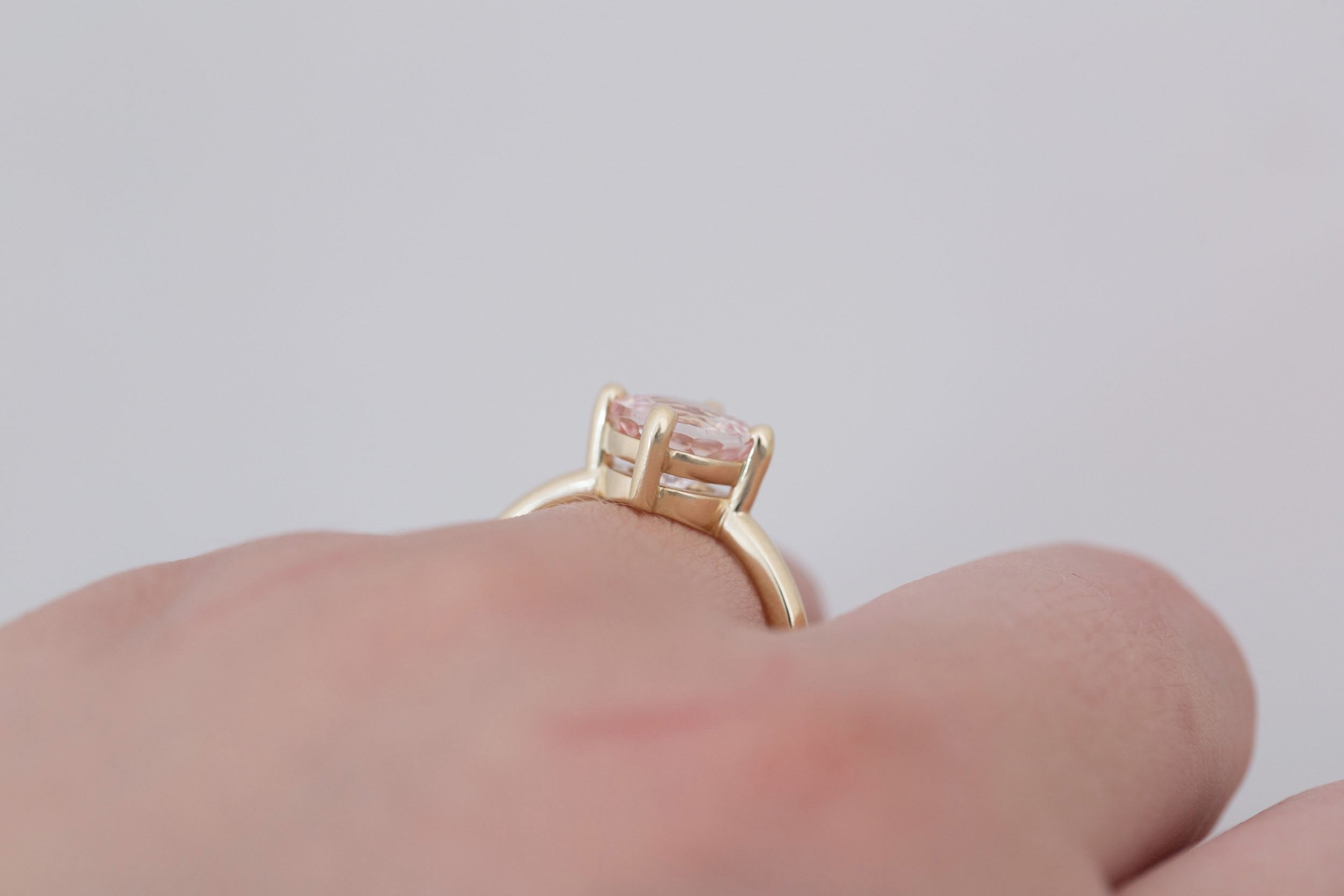 Leta Ring | Icy Blush Round Sapphire Compass Set Solitaire Engagement Ring 2.70 ct | 14k Recycled Gold | One of a Kind