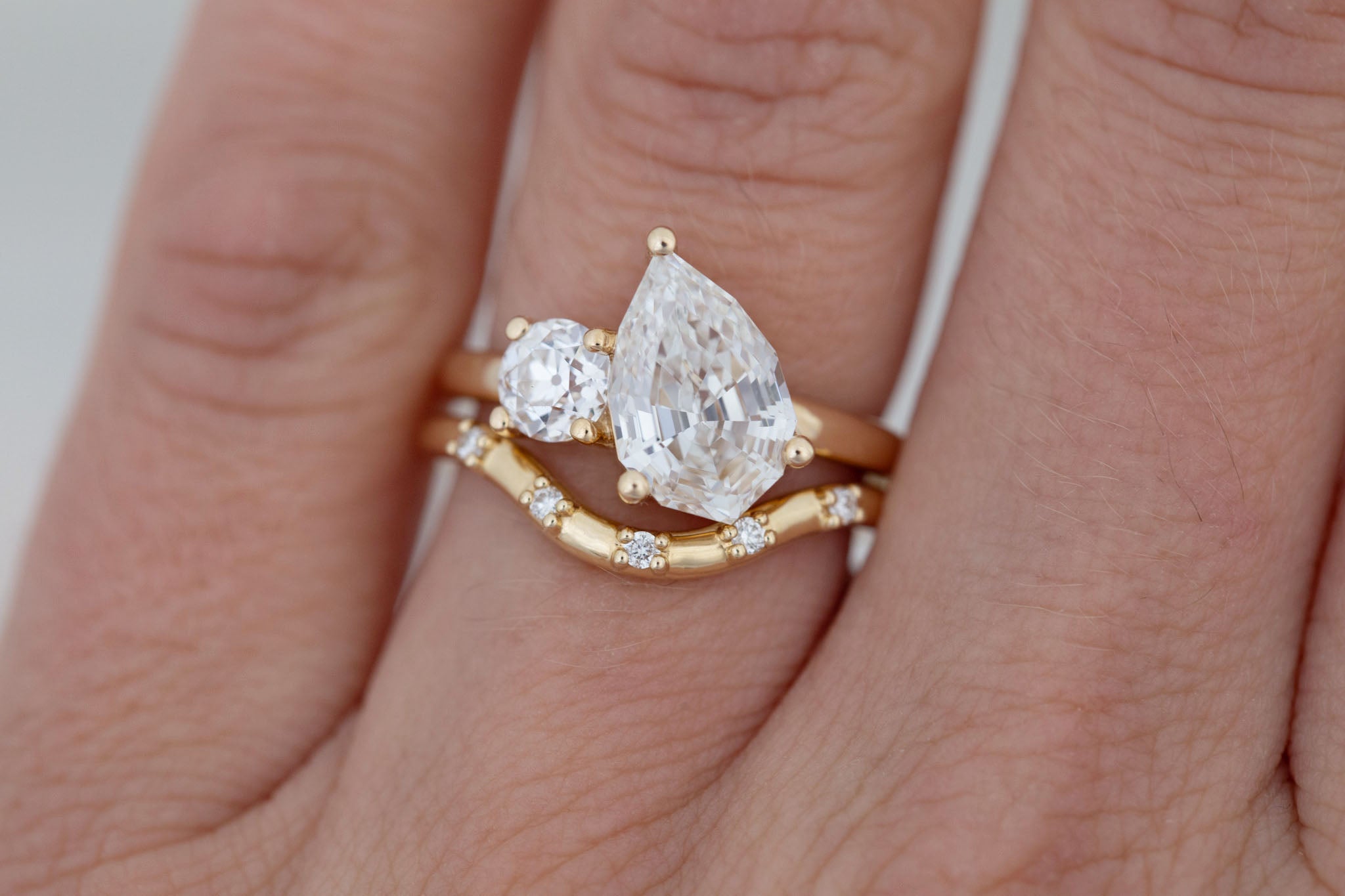 Liana Ring | Lab Pear Cut Diamond + Lab Old European Cut Diamond Engagement Ring 2.71 ct | 14k Recycled Gold | One of a Kind