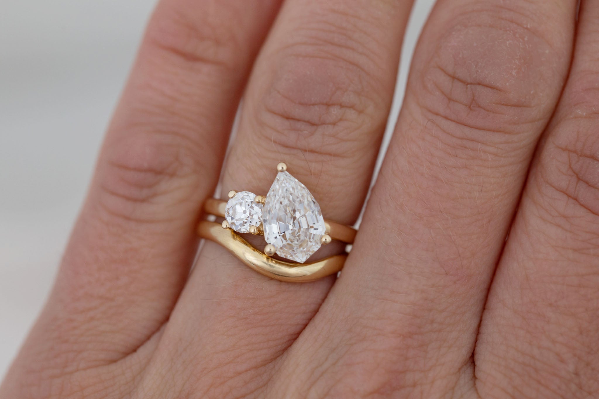Liana Ring | Lab Pear Cut Diamond + Lab Old European Cut Diamond Engagement Ring 2.71 ct | 14k Recycled Gold | One of a Kind