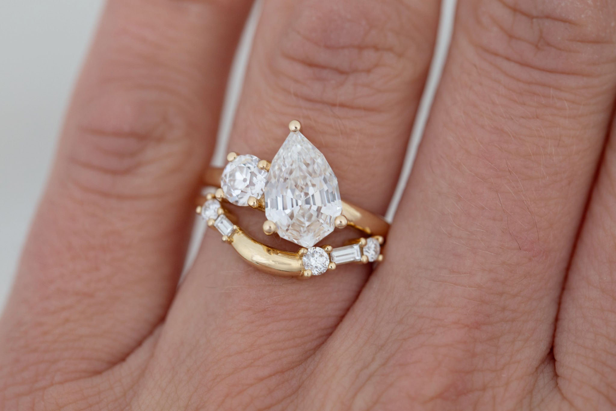 Liana Ring | Lab Pear Cut Diamond + Lab Old European Cut Diamond Engagement Ring 2.71 ct | 14k Recycled Gold | One of a Kind