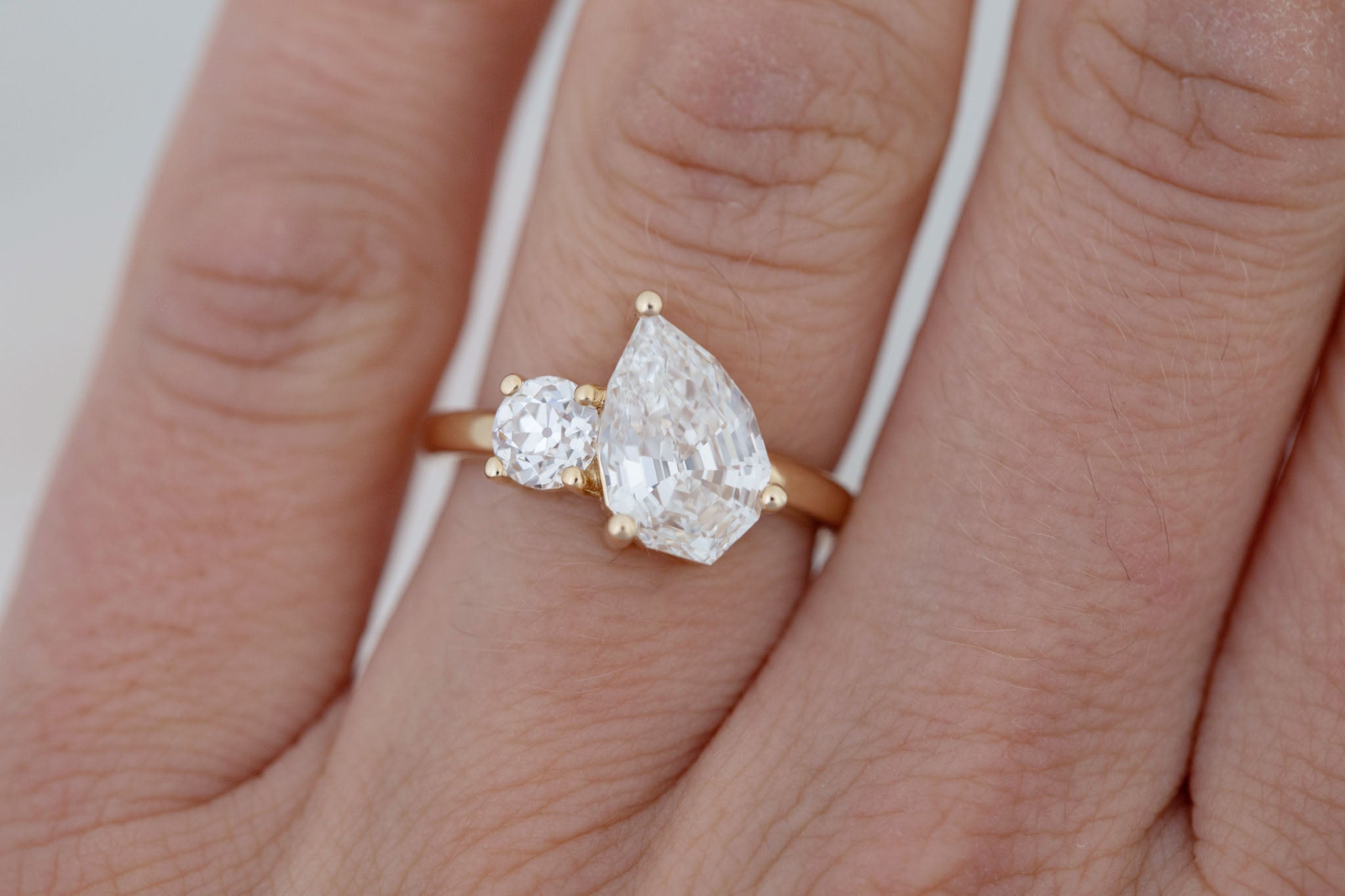 Liana Ring | Lab Pear Cut Diamond + Lab Old European Cut Diamond Engagement Ring 2.71 ct | 14k Recycled Gold | One of a Kind