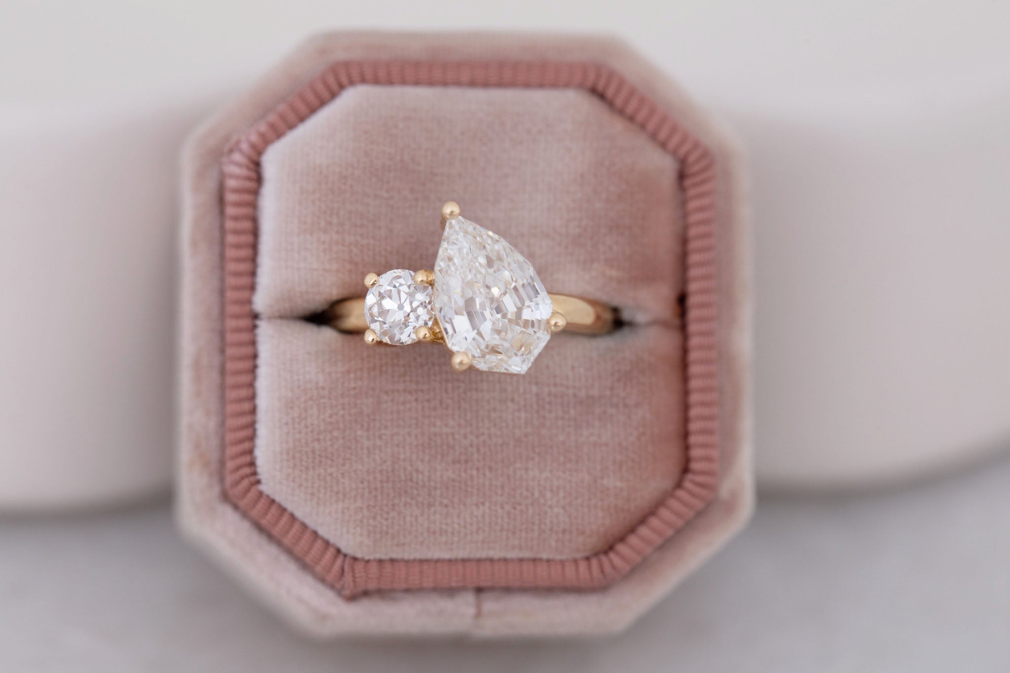 Liana Ring | Lab Pear Cut Diamond + Lab Old European Cut Diamond Engagement Ring 2.71 ct | 14k Recycled Gold | One of a Kind