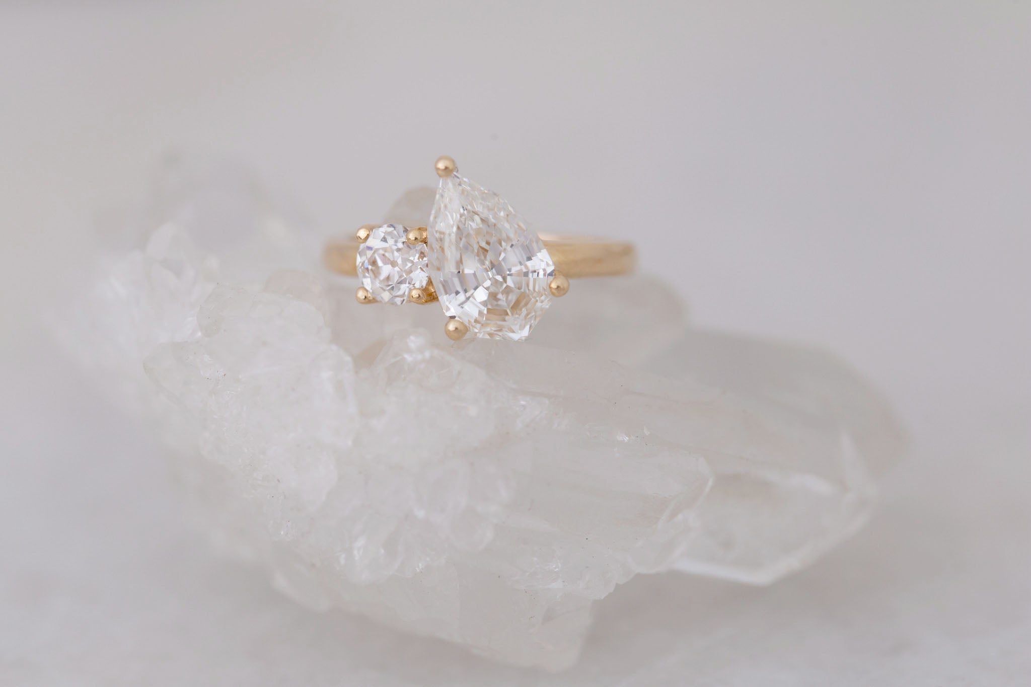 Liana Ring | Lab Pear Cut Diamond + Lab Old European Cut Diamond Engagement Ring 2.71 ct | 14k Recycled Gold | One of a Kind
